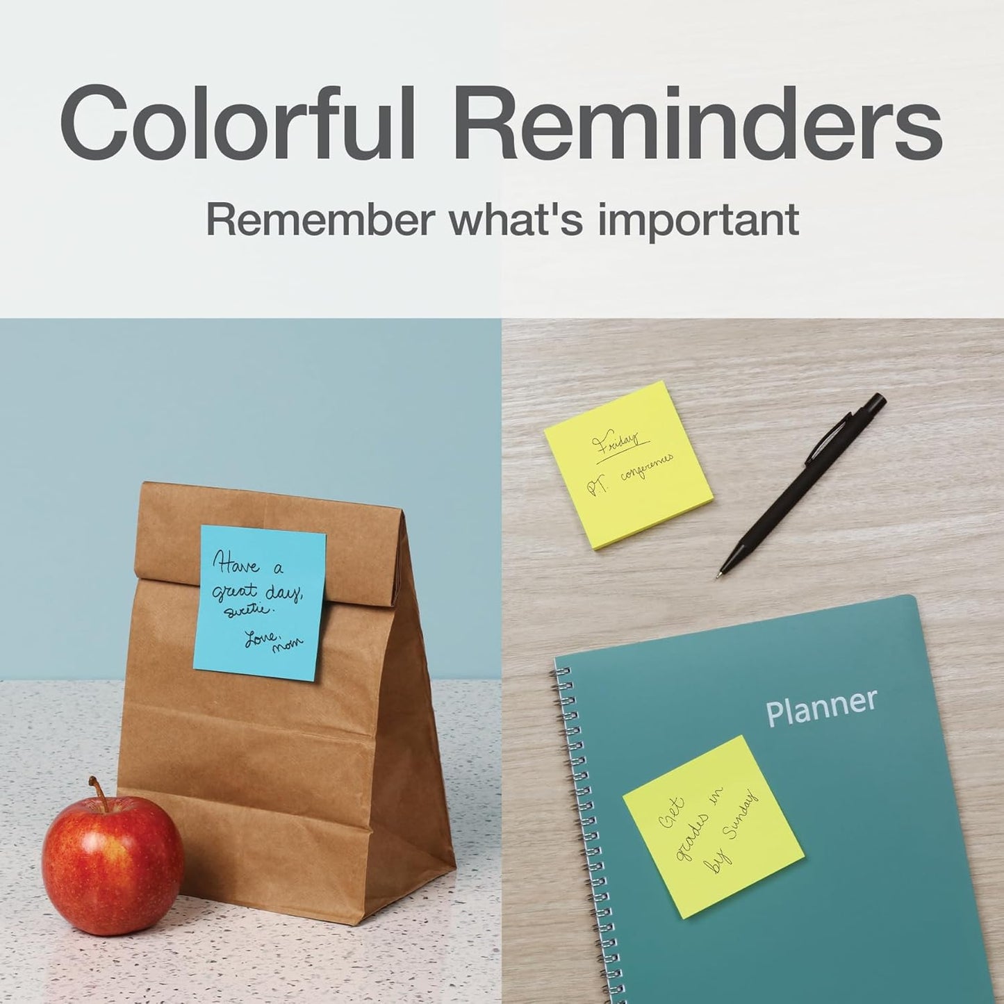 Redi-Tag Sticky Notes, Power Stick Notes, Adhesive Reminders, 3" x 3" Reusable Notes, Strong Adhesive Memos, Assorted Bright Colors, 18 Pack (1000977)