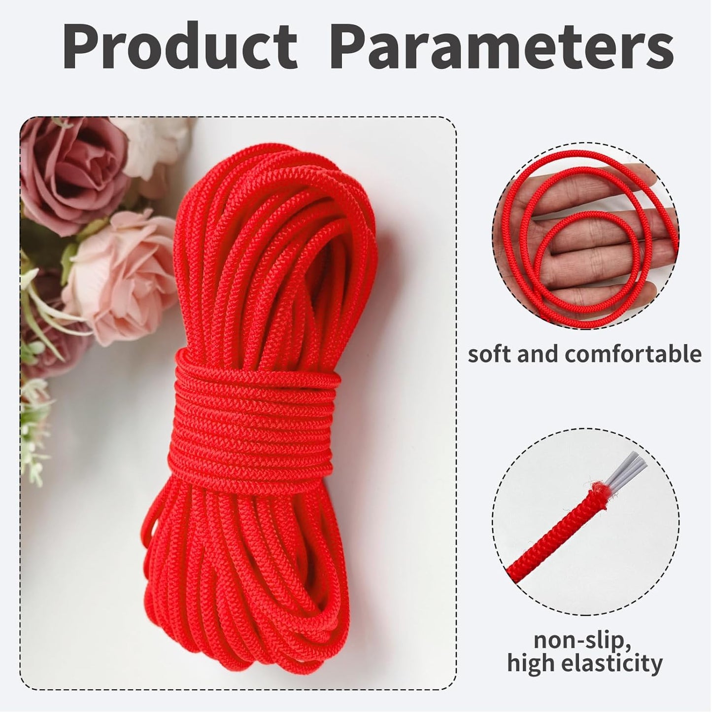 1/8 inch Non-Slip Elastic Band -3mm 15 Yards Soft Elastic Cord Stretch String Braided Thread for Sports Gear, DIY Crafts, Hair Bands, Shoelaces,Apparel Making & Camping Tie Down (Red)