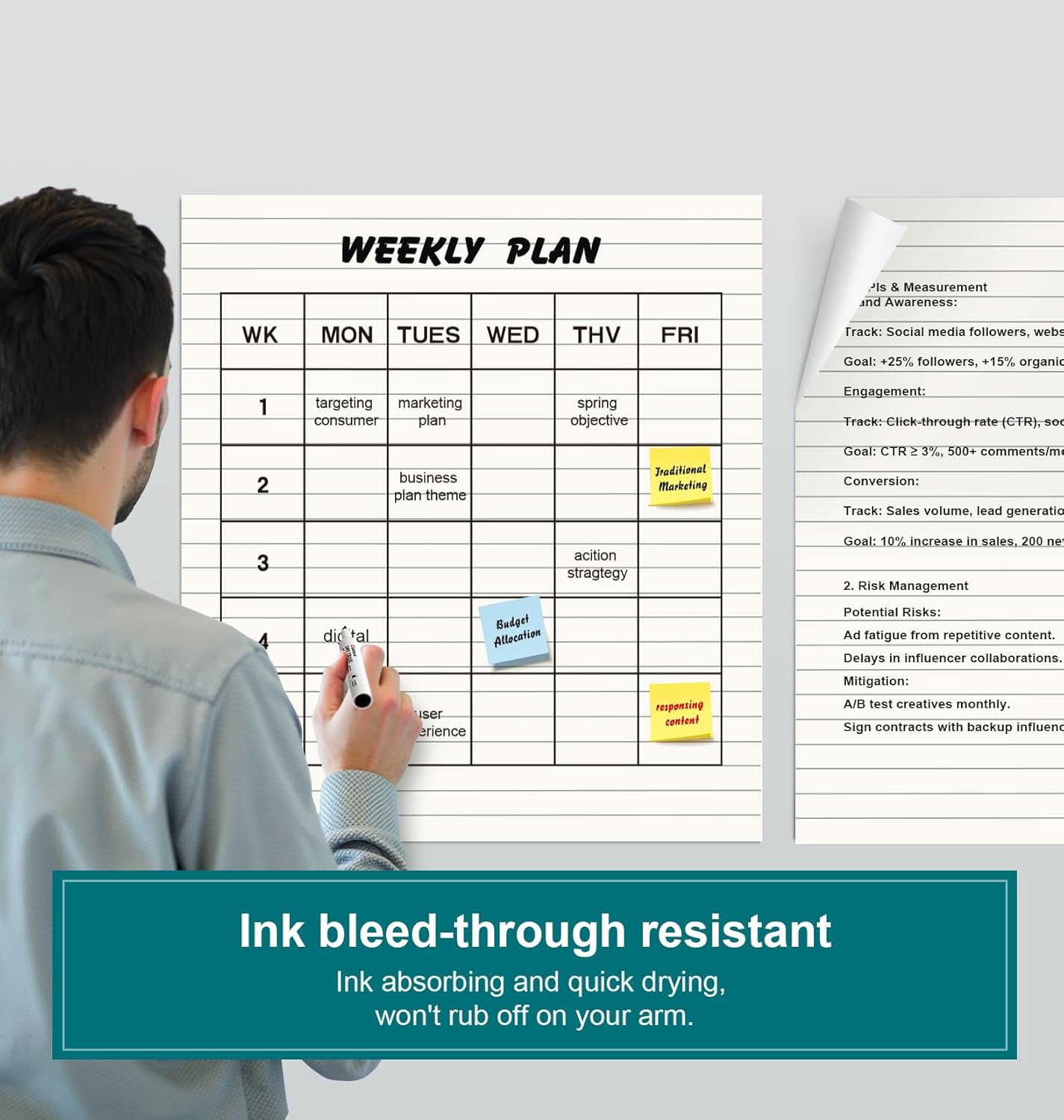 ViVin Lined Sticky Easel Pad, 25 x 30 Inches Flip Chart Paper for Teachers and Students, Large Self Stick Easel Paper, Teacher Anchor Chart, 30 Sheets/Pad, 2 Pads/Pack