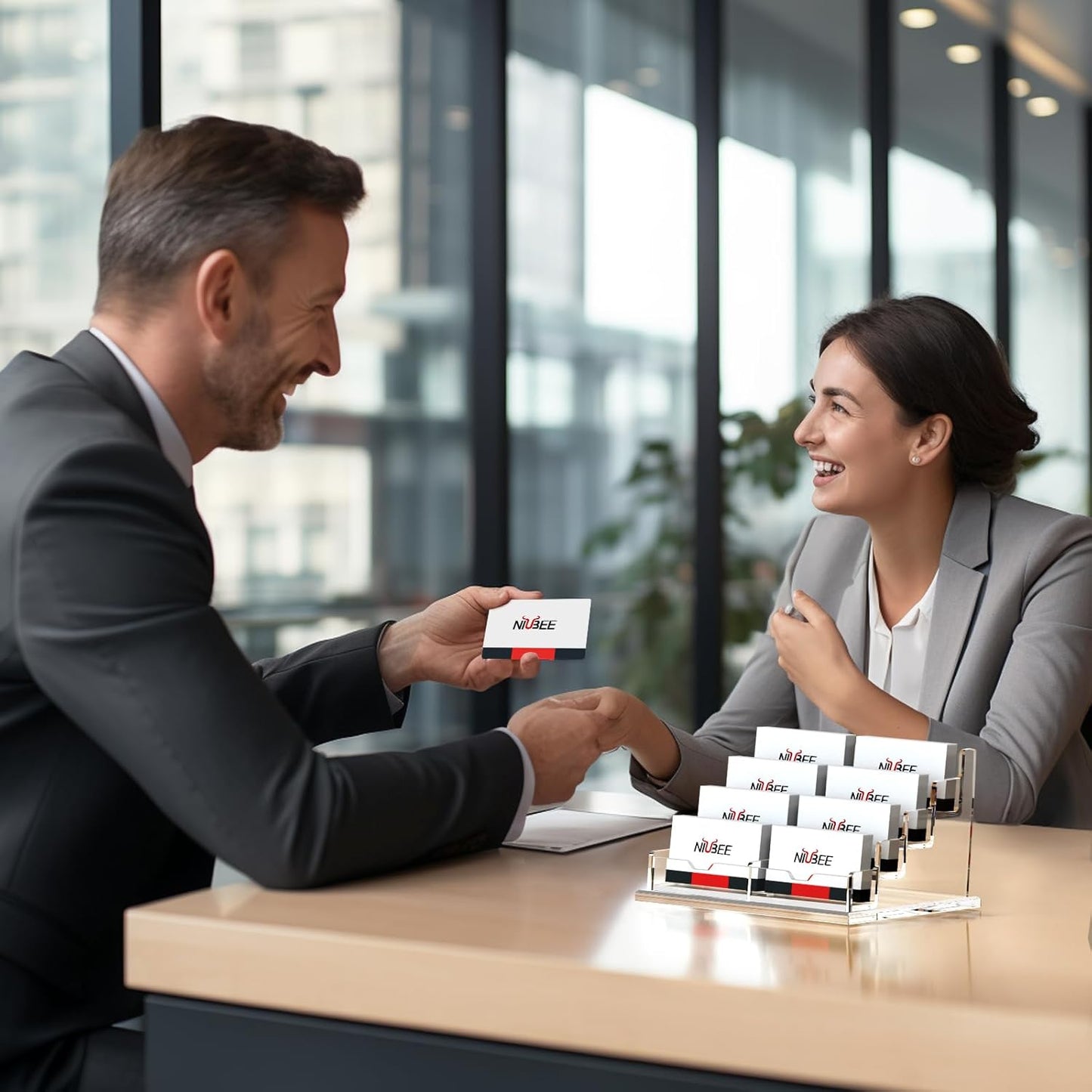 NIUBEE Clear Business Card Holder 4 Tier Acrylic Business Card Stand, 8 Slots Business Card Display for Desk Counter, 600 Card Capacity, 1 Pack