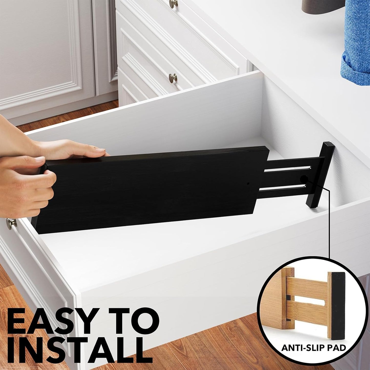 SpaceAid Bamboo Dresser Drawer Dividers 6 Pack, 4.65“ High Adjustable 17“-22” Drawer Organizers, Expandable Organization for Clothing, Clothes, Dressers, Black