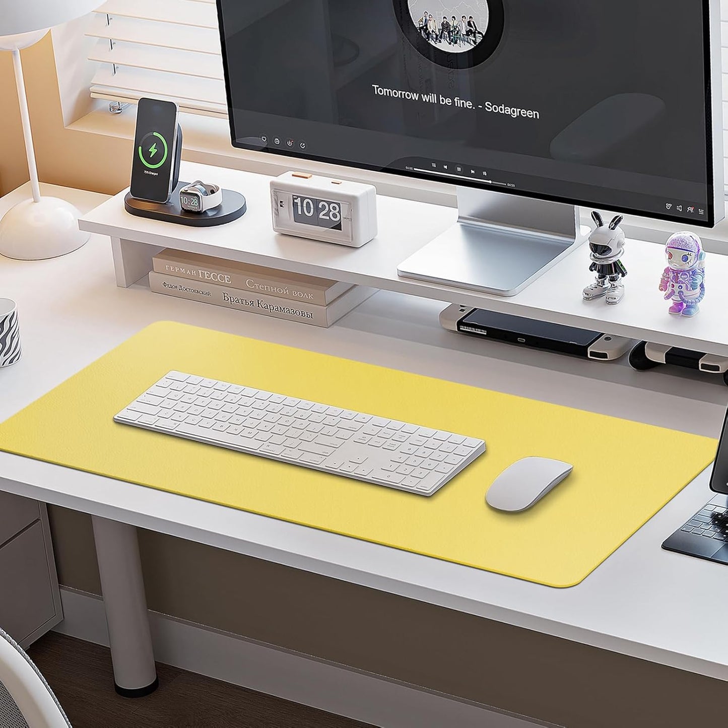 Boutilon Leather Desk Pad Protector,Non-Slip Mouse Pad,Laptop Desk Pad,Office Mouse Mat,Waterproof Leather Desk Blotter,Desk Writing Pad for Office and Home (XL-Yellow,35.4"x 15.7")