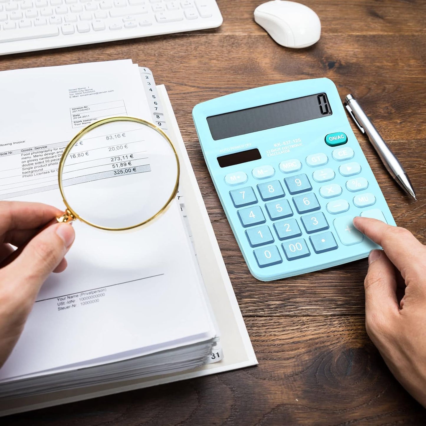 Konohan 8 Pieces 12-Digit Calculator, Solar Basic Desktop Calculator Large Display Electronic Dual Power Handheld for Home Office School(Blue)