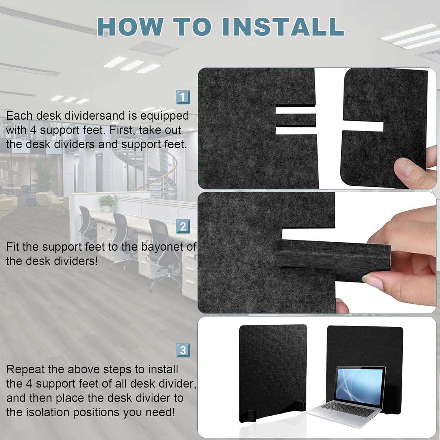 9 Pack Desk Divider-24 x 24" Acoustic Desk Dividers for Students-Durable Felt Desk Privacy Panel Set-Freestanding Desk Divider with Noise-reducing Design with 4 Support Feet for Office or Home Use