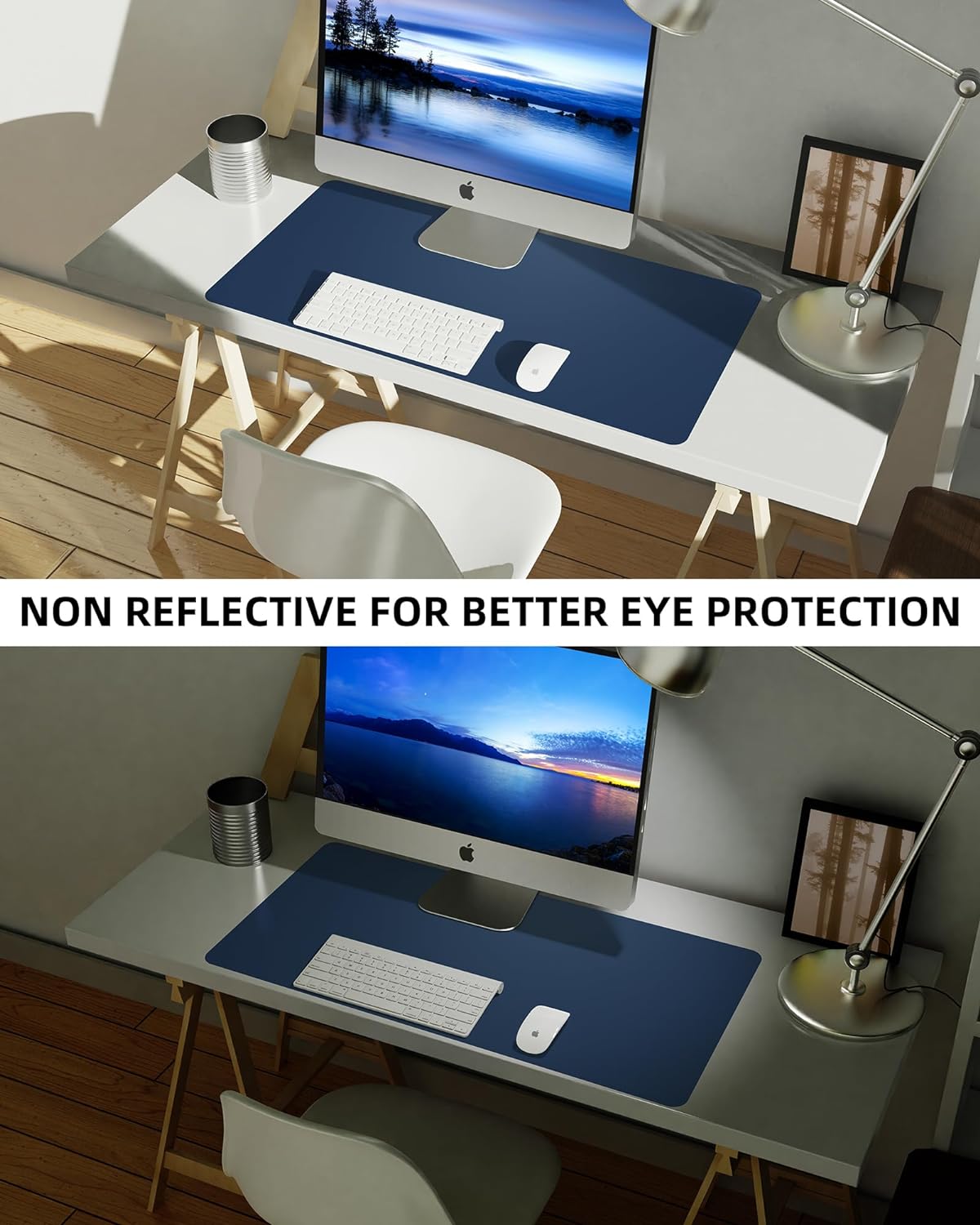 Leather Desk Pad Blotter,Mouse Pad,Office Desk Mat, Non-Slip PU Leather Desk mat,Large Desk mat,Waterproof Keyboard mat for Office/Home/Decor (Midnight Blue,31.5" x 15.7")