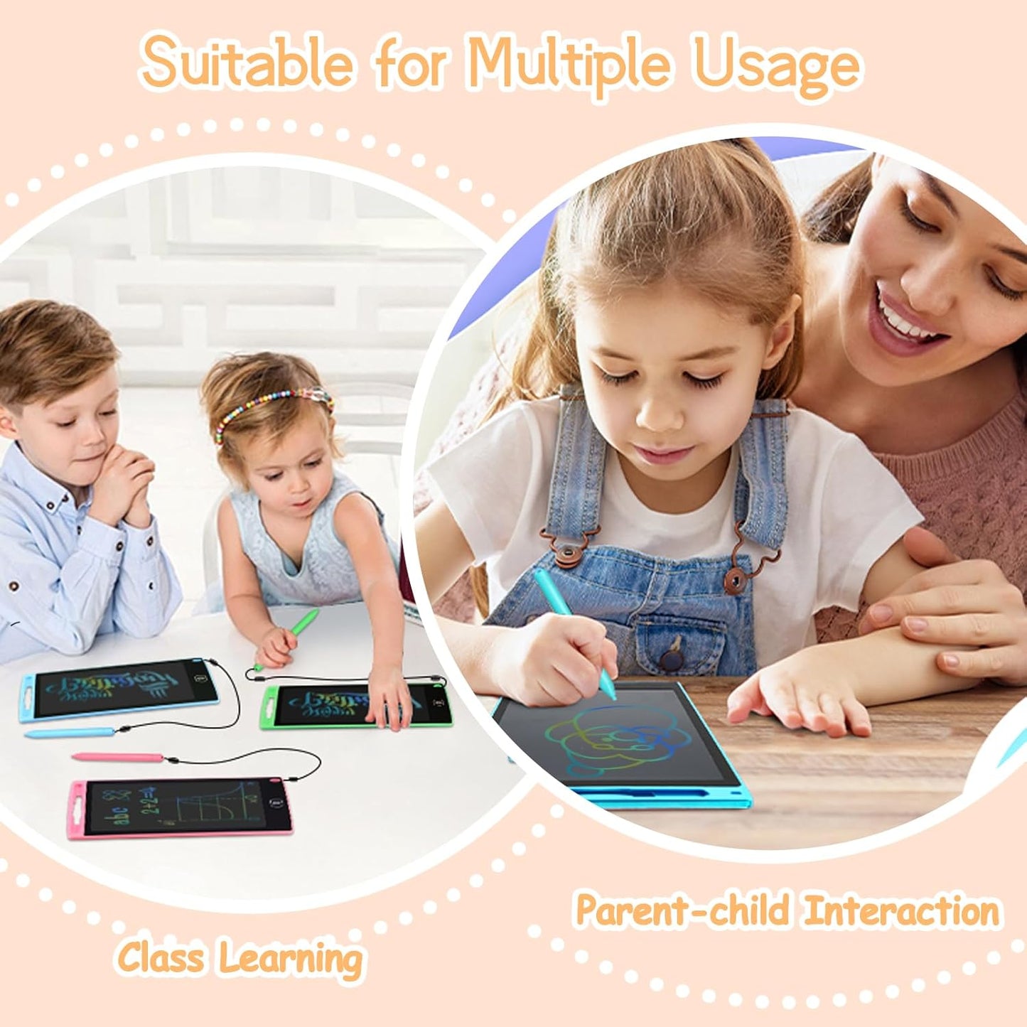 LCD Writing Tablets for Kids 6 Pack Doodle Boards 8.5" Drawing Pad for Kid with Anti-Losing String Learning Toy Birthday Party Favor for 3-10 Kids Boys Girls Doodle Board Painting Tablet for Class