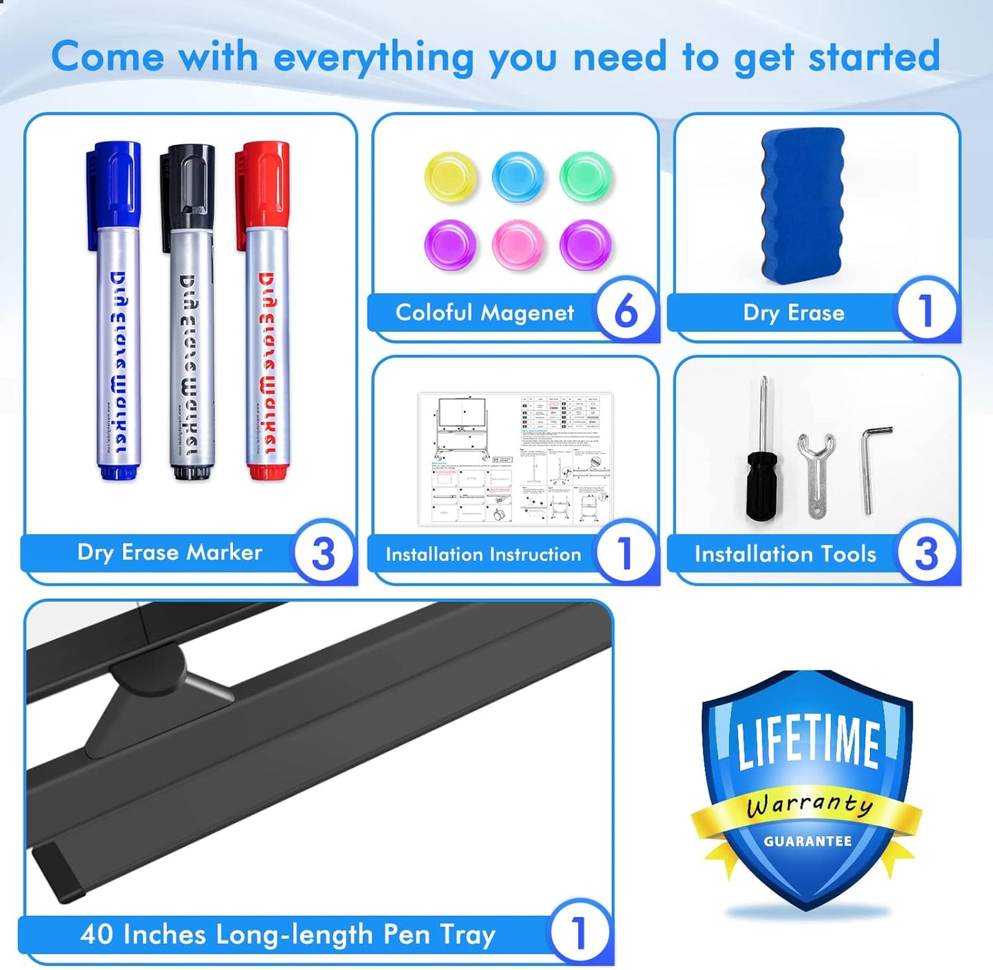 maxtek 72 x 40 Double Sided Rolling Whiteboard, Mobile Whiteboard Magnetic White Board - Large Reversible Dry Erase Board Easel Standing Board on Wheels with Stand (72 x 40 Black)