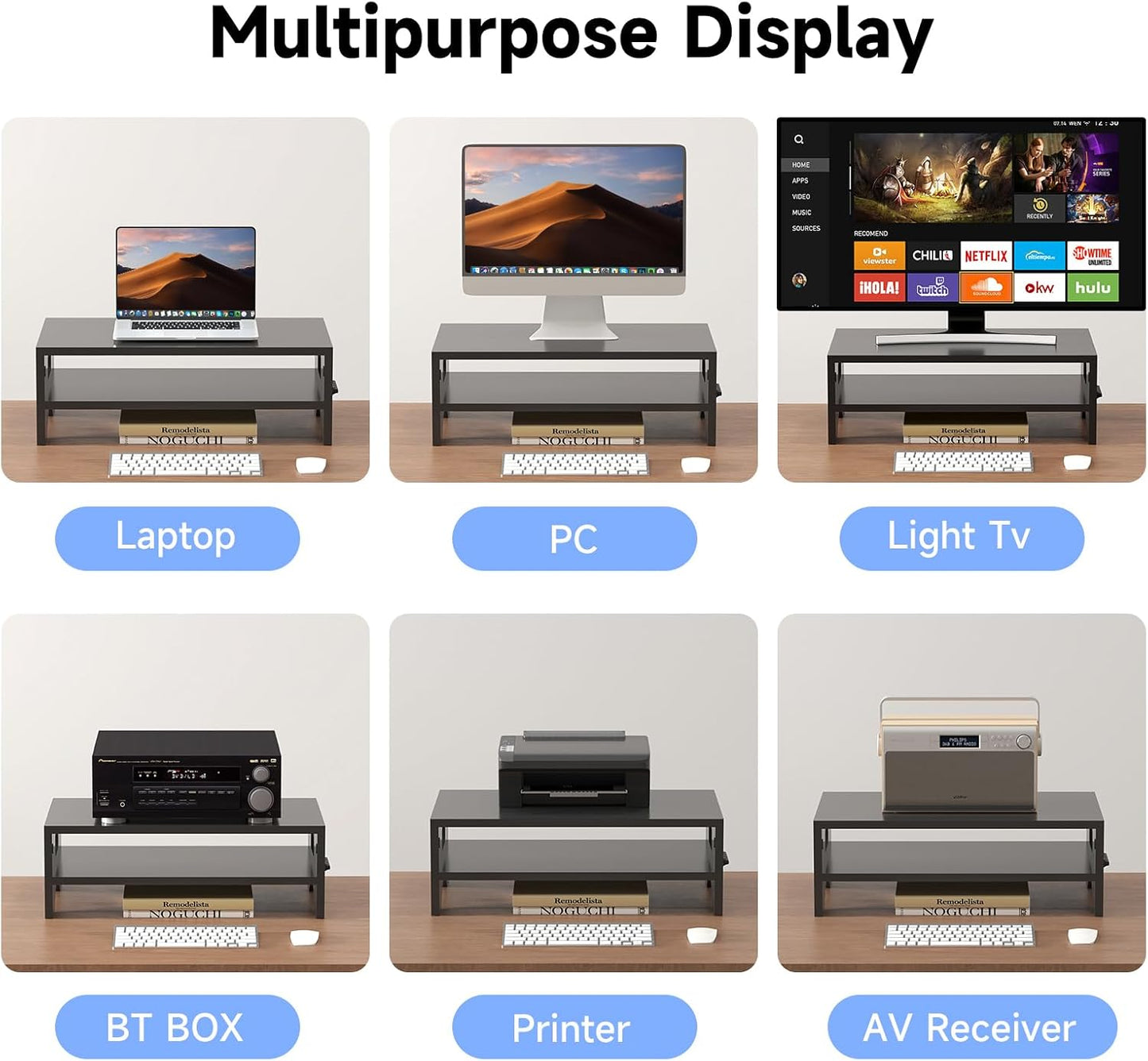 Pholiten Monitor Stand Riser, Desktop Stand, Computer Stand, Ergonomic Design, Two-Level Design, Desktop Organization, Keyboard Smartphone Storage, Printer Stand, Display Stand, 16.5 x 9.3 x 5.6