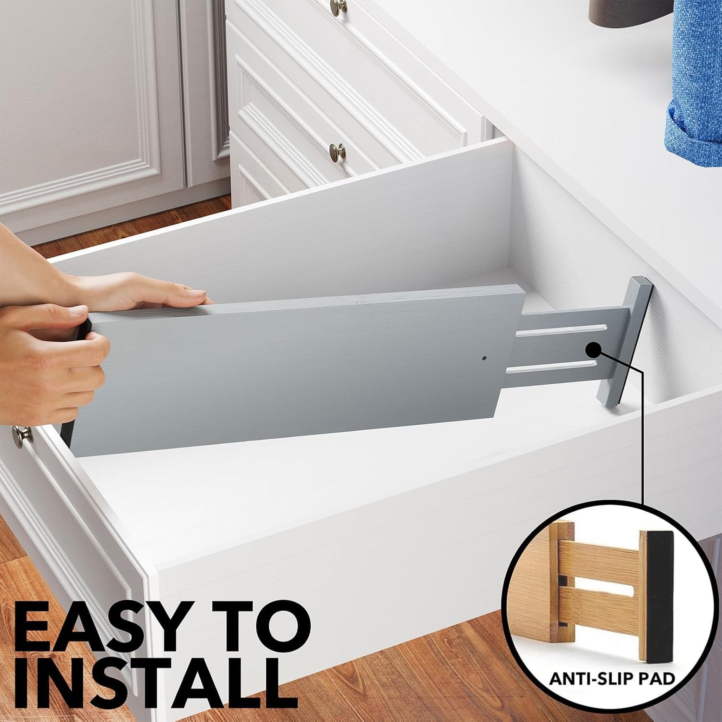 SpaceAid Bamboo Dresser Drawer Dividers 6 Pack, 4.65“ High Adjustable 17“-22” Drawer Organizers, Expandable Organization for Clothing, Clothes, Dressers, Gray