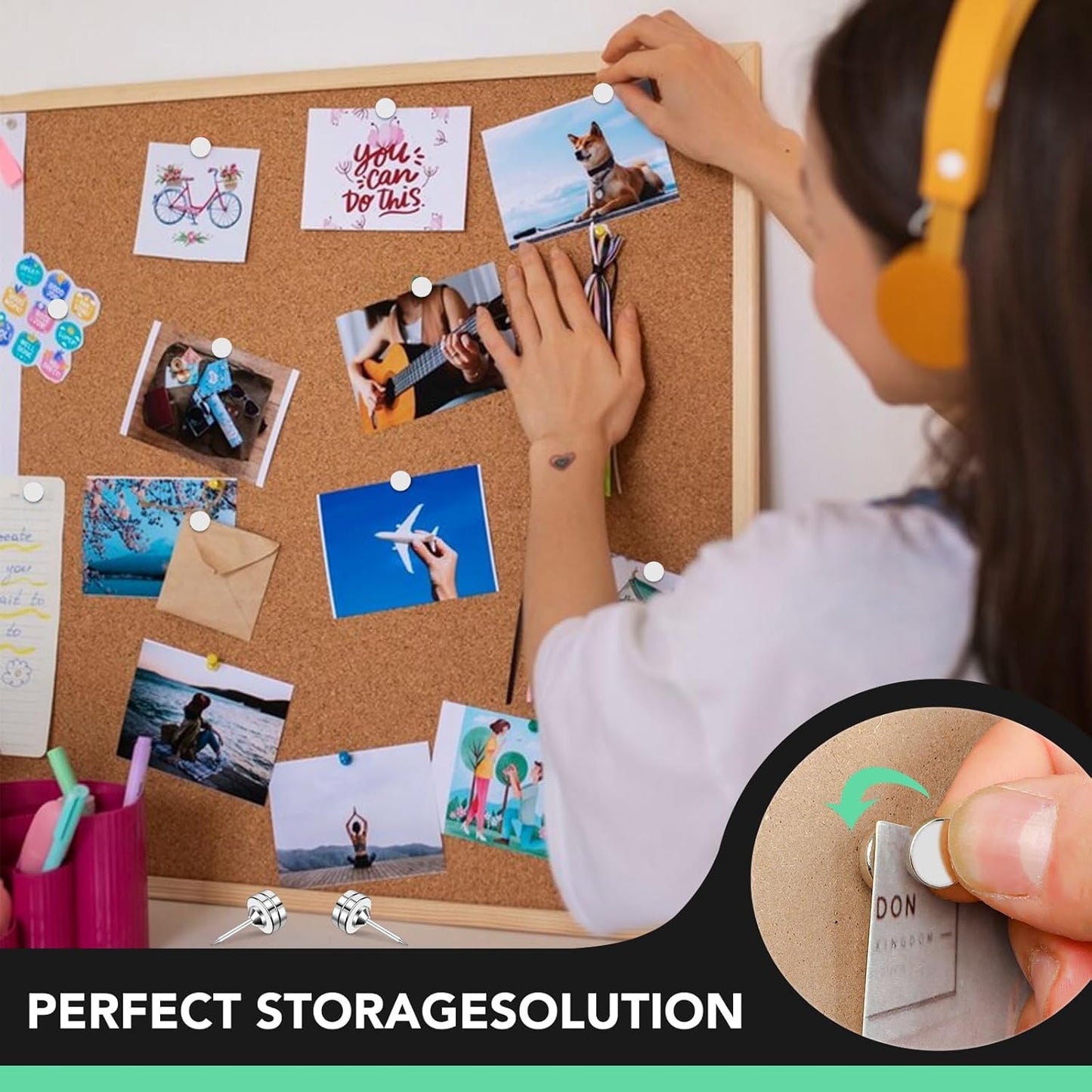 E BAVITE Push Pins Magnetic Thumb Tacks, 10 Sets Magnet Pushpins for Wall Bulletin Board Cork Board Cute Decorative Push Pin Clips Thumbtacks for Poster Hanger Photo Picture Hanging Accessories