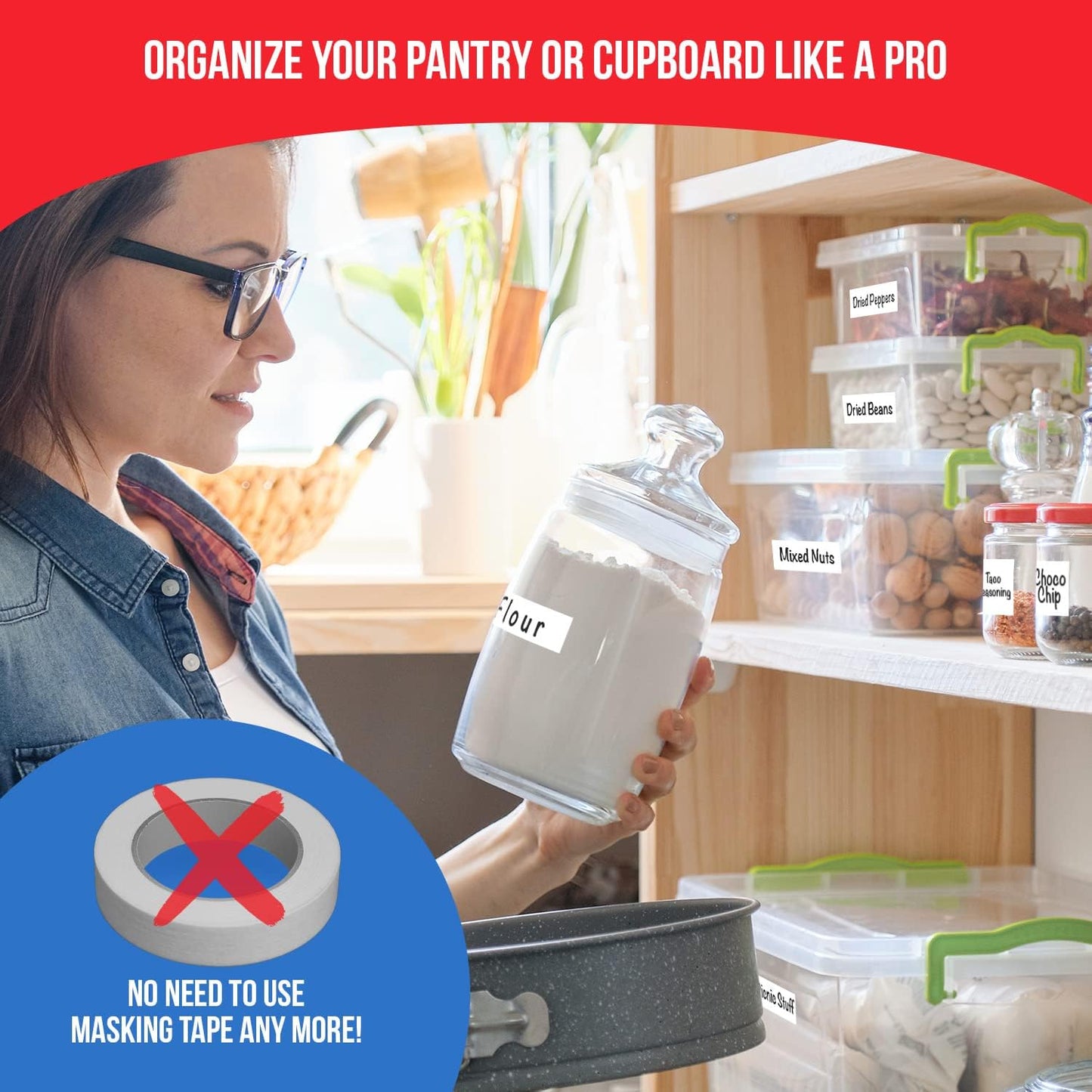 MESS Erasable Kitchen Labels, 96-Pack (1x3 & 1.5") – White Dry Erase Stickers for Pantry, Jars, Food Containers, Fridge & Freezer