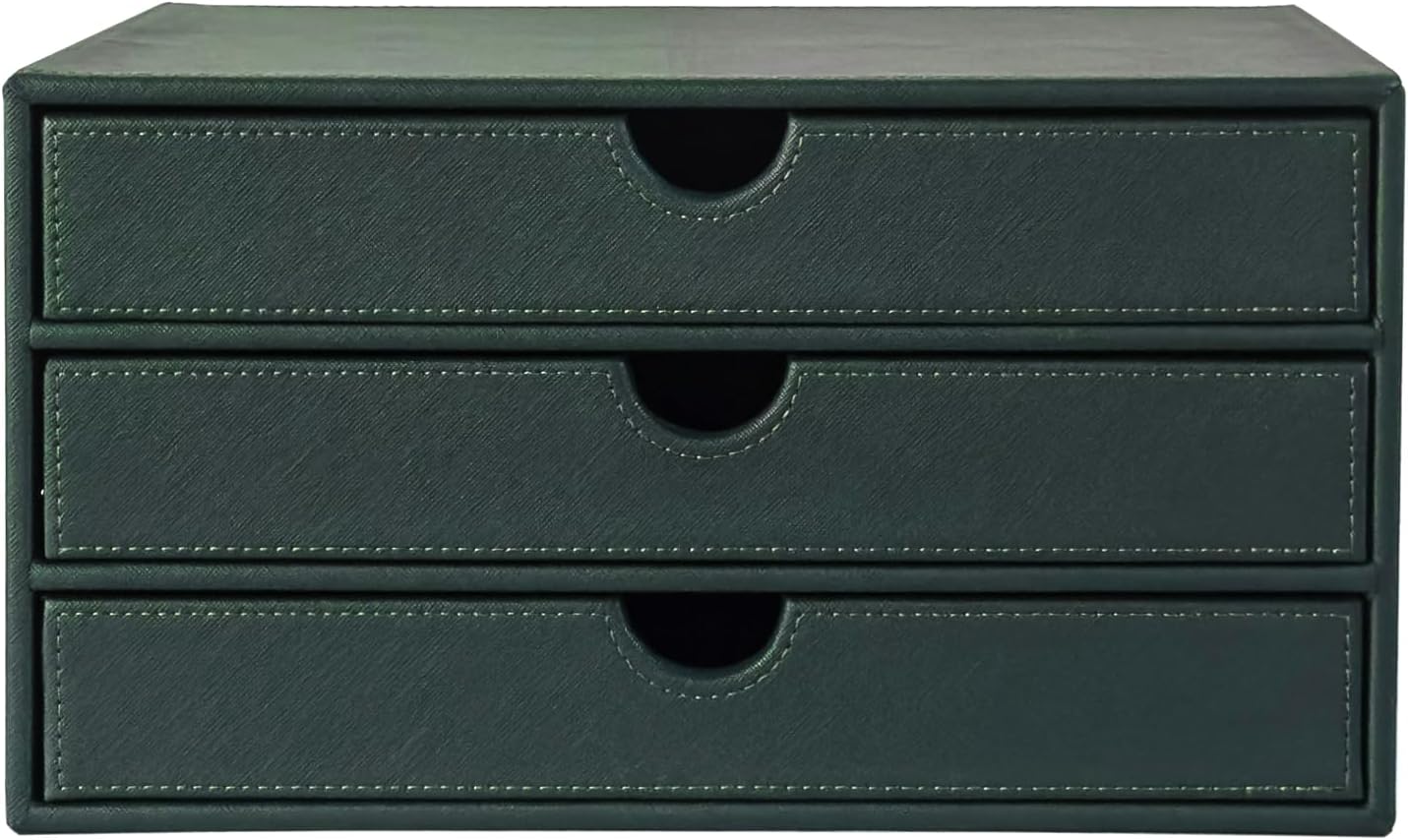 UnionBasic Document Organizer, 3-Drawer File Cabinet Document Storage Box, Office Desktop Filing Organizer, Dark Green