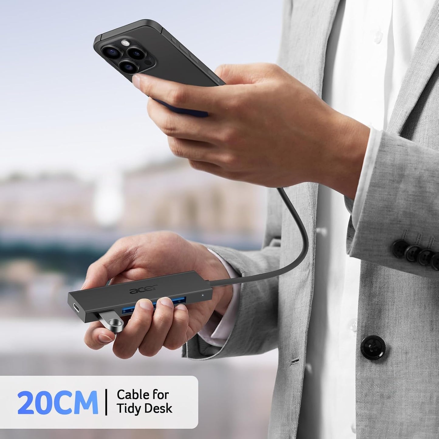 Acer USB C Hub 4 Ports, Multiple USB 3.0 Hub, USBC Splitter for Laptop with TypeC Power Port, Extender for Type C Port Laptop, PC, Desktop and More (USB-C, 0.7ft)