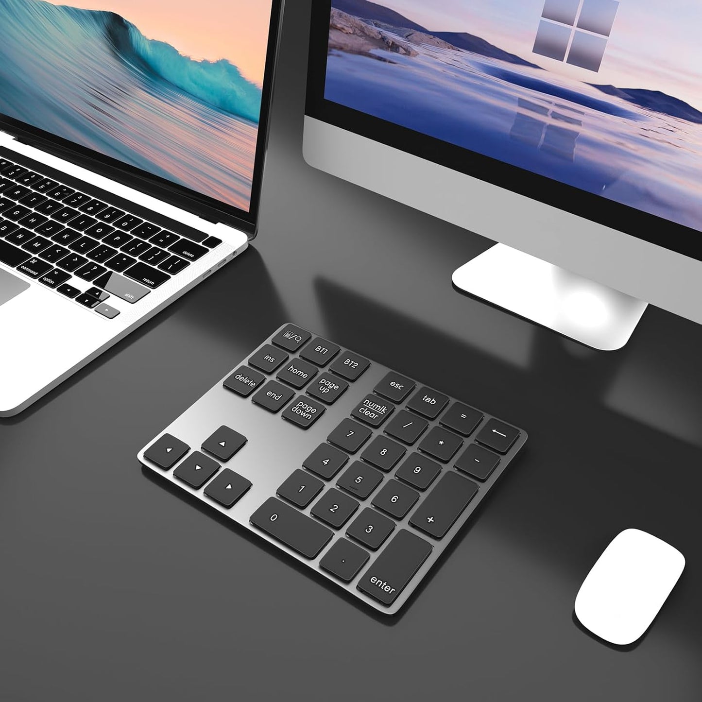 Foloda Bluetooth Number Pad for Laptop, Wireless 10 Keys USB Number Keypad, Rechargeable Numeric Keypad Numpad Extensions Data Entry Keyboard for PC iMac MacBook Notebook