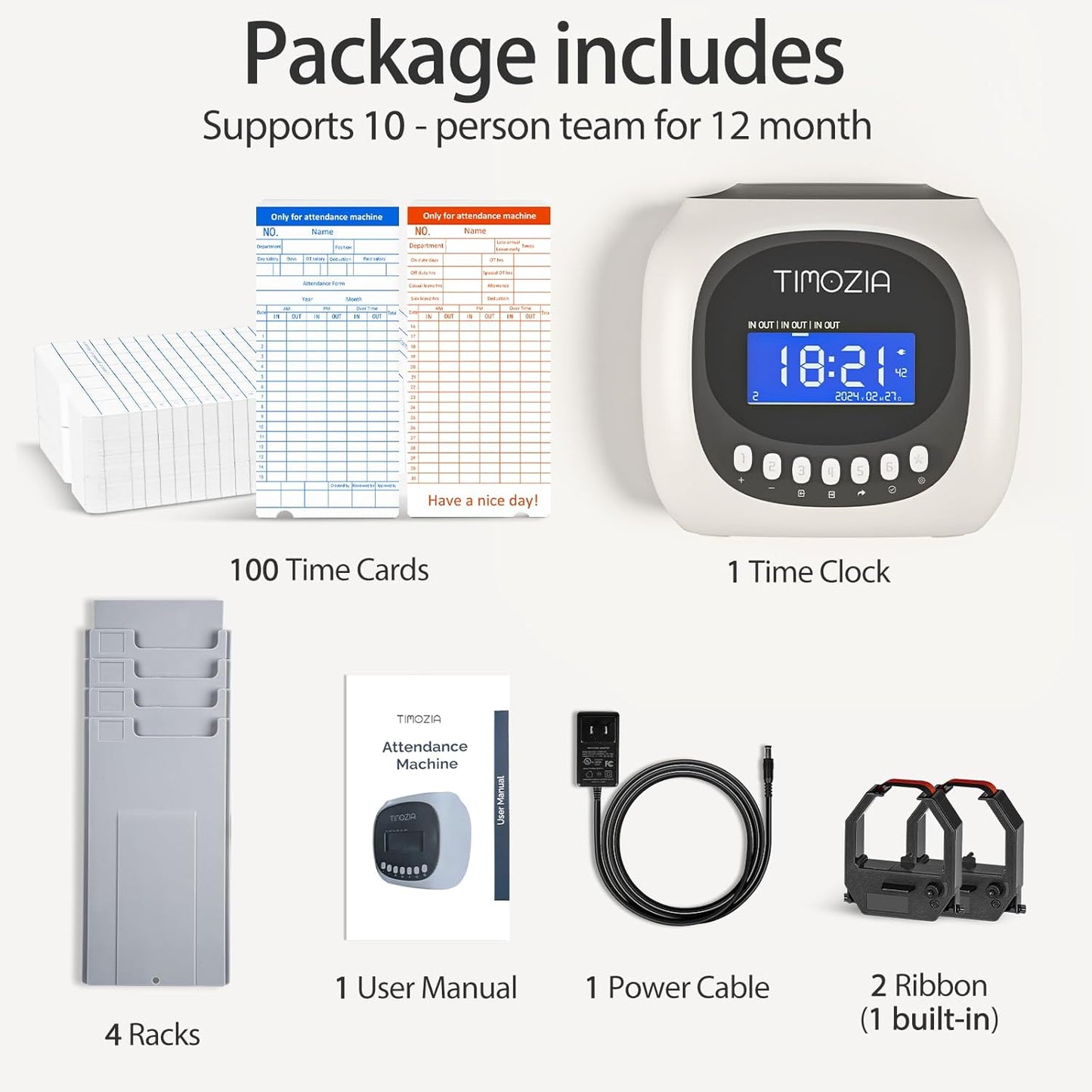 Time Clocks for Employees Small Business, Auto-Align Time Clock, 6 Punches per Day Time Machine, Clock in Machine for Employees with 100 Time Cards, 2 Ink Ribbons and 4 Racks(Military time)