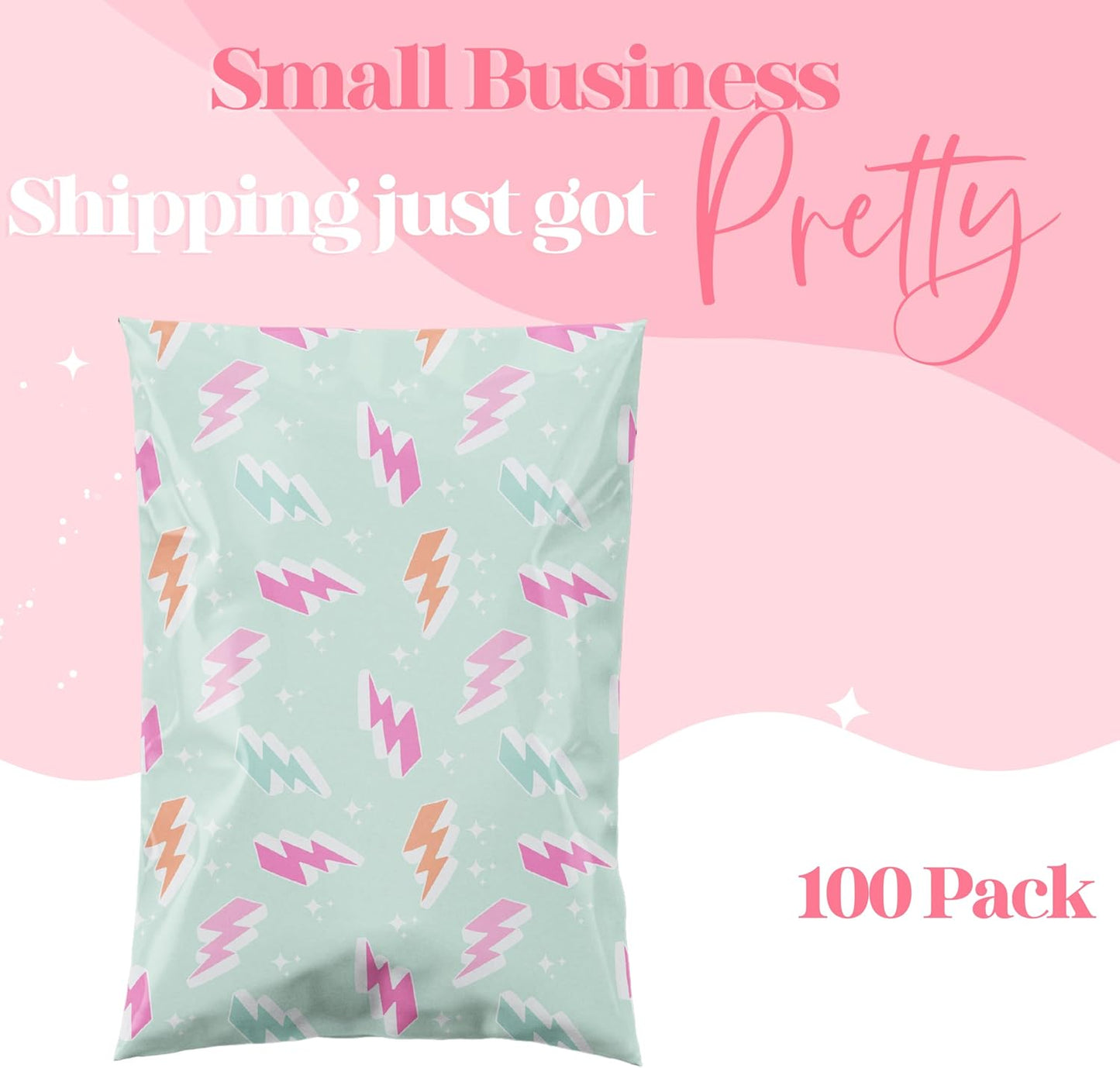 10x13 Designer Poly Mailer 100 Pack Heavy Duty Waterproof Self Seal Shipping Bags for Small Business Large Mailing Envelopes Bulk Tear Resistant Cute Packaging Lightning Bolt