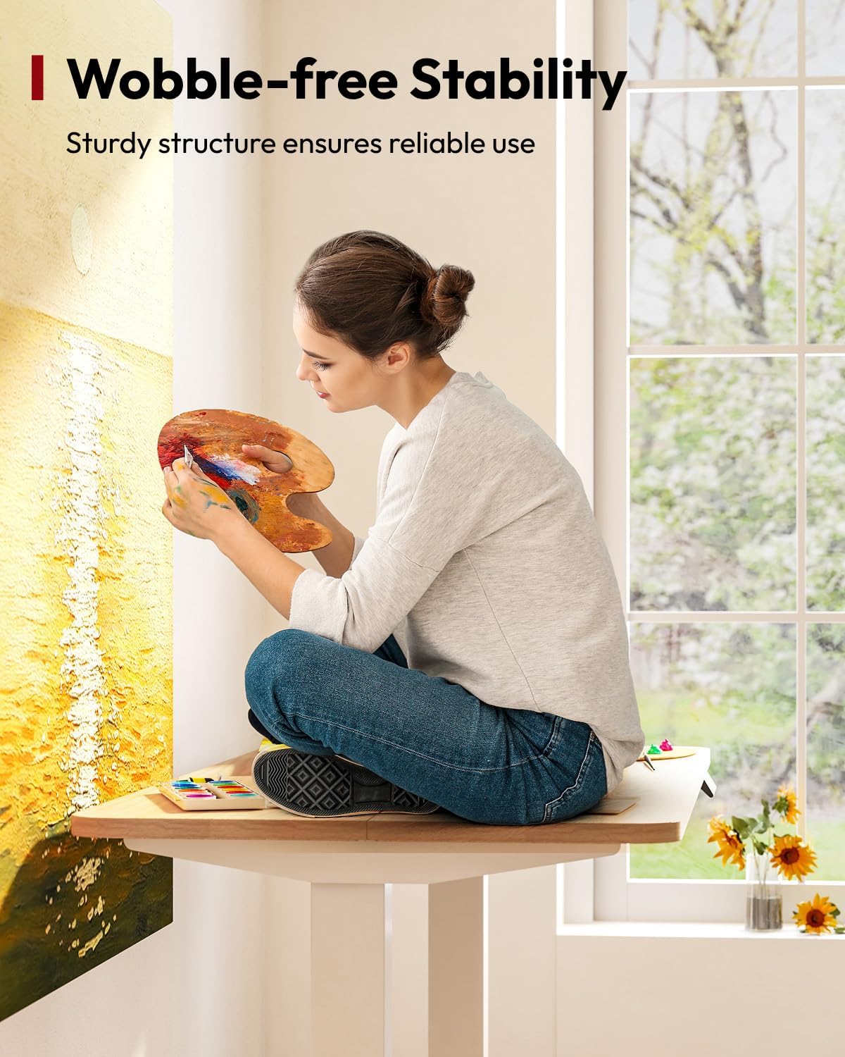 SANODESK Standing Desk Height Adjustable Electric Stand up Desk 48x24 Inches Sit Stand Home Office with Splice Board, White Frame/Maple Top