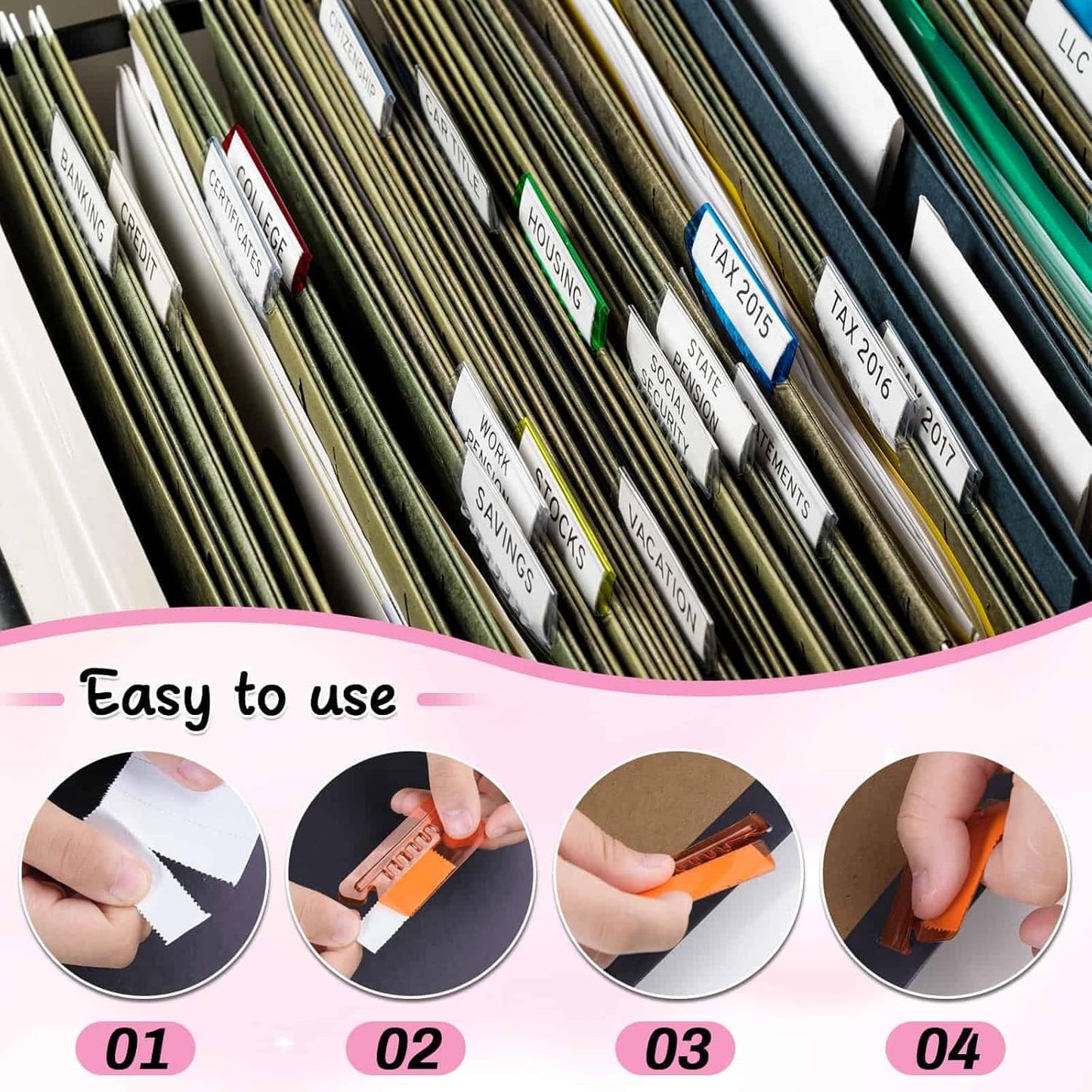 File Folder Tabs, Selizo 100 Sets Hanging File Folder Labels 2" Tabs and Inserts for Hanging Files (Multicolor)