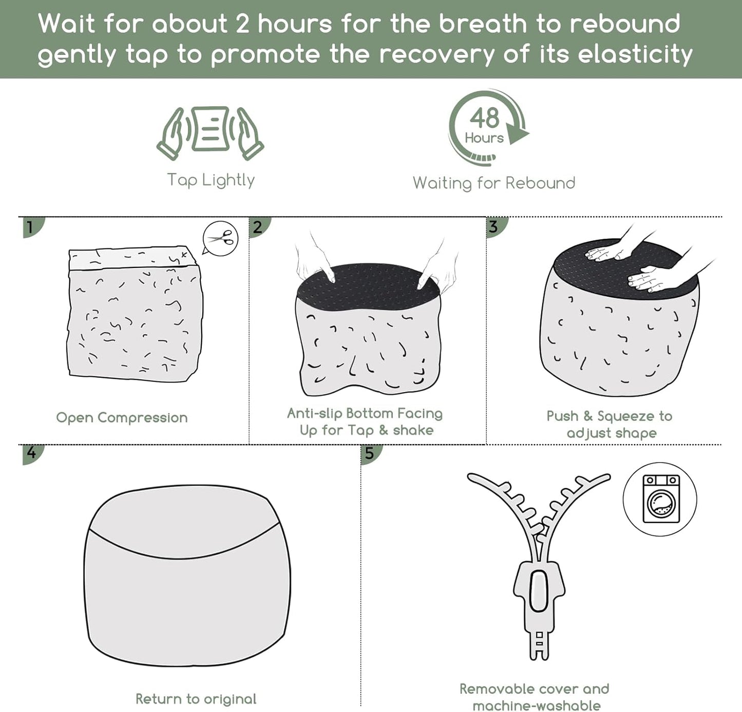 HIGOGOGO Round Stuffed Pouf Ottoman, Long Faux Fur Poufs with Foam Chunk Filling, Fluffy and Furry Pouf Foot Stool Storage Ottoman, 26 X 18 Floor Poufs Foot Rest for Living Room, Black