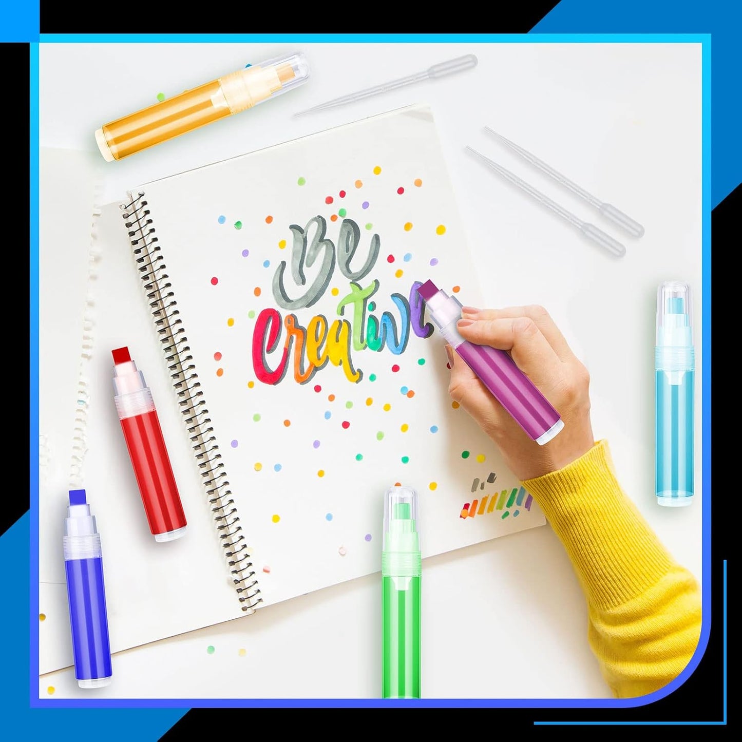 Sabary 10 Pcs Refillable Paint Markers 10 mm Empty Acrylic Markers Blank Flat Head Graffiti White Fillable Paint Pen with 5 Pcs 3 ml Dropper for Oil Water Ink Art Painting Craft Kit