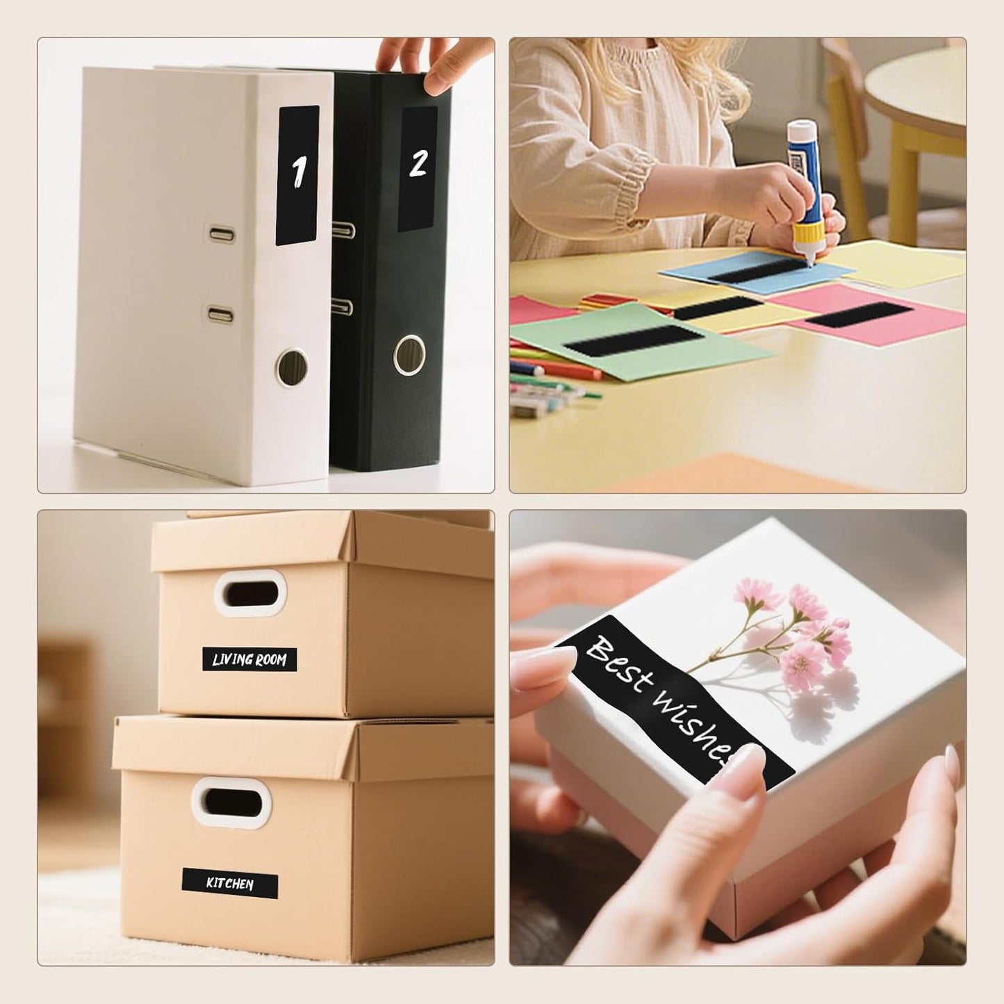 Black Rectangle Color Coding Labels 3 × 1 Inches, Self-Adhesive Writable Waterproof Vinyl Blank Sticker Roll for Office Home School Business 1000 PCS