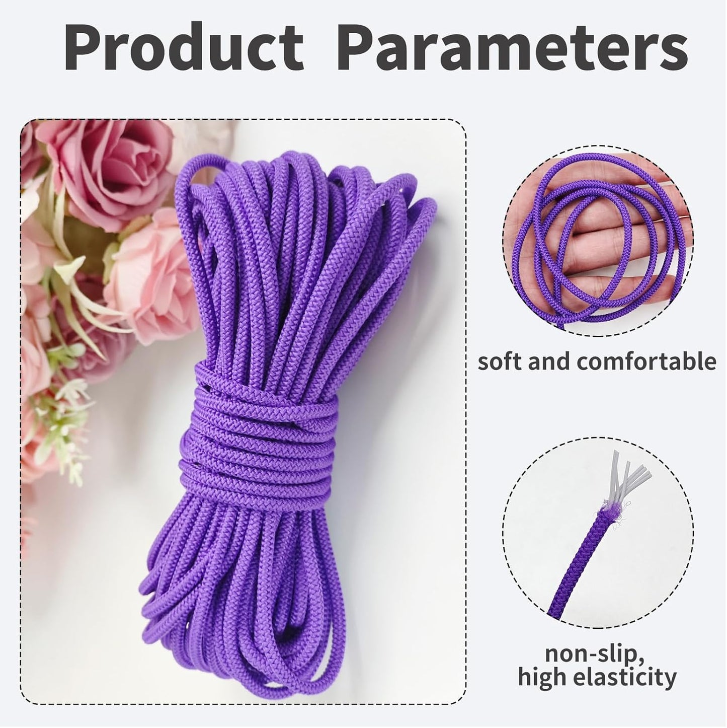 1/8 inch Non-Slip Elastic Band -3mm 15 Yards Soft Elastic Cord Stretch String Braided Thread for Sports Gear, DIY Crafts, Hair Bands, Shoelaces,Apparel Making & Camping Tie Down (Purple)