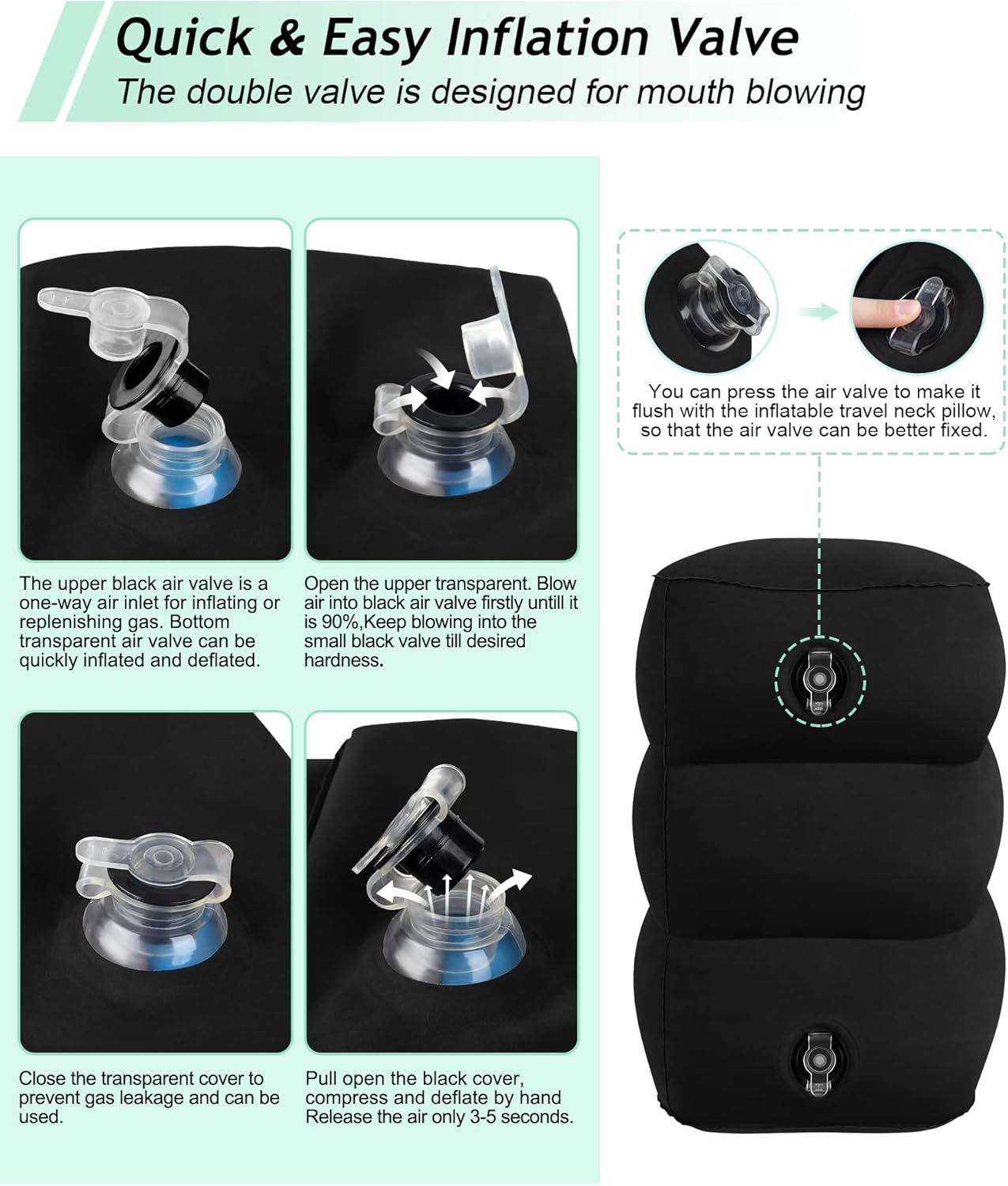 JefDiee Inflatable Travel Foot Rest Pillow, Kids Airplane Bed, Adjustable 3 Layers Height Leg Rest Pillow, Adults Travel Essentials Great for Airplane, Office, Home, Trains, Cars (Black)