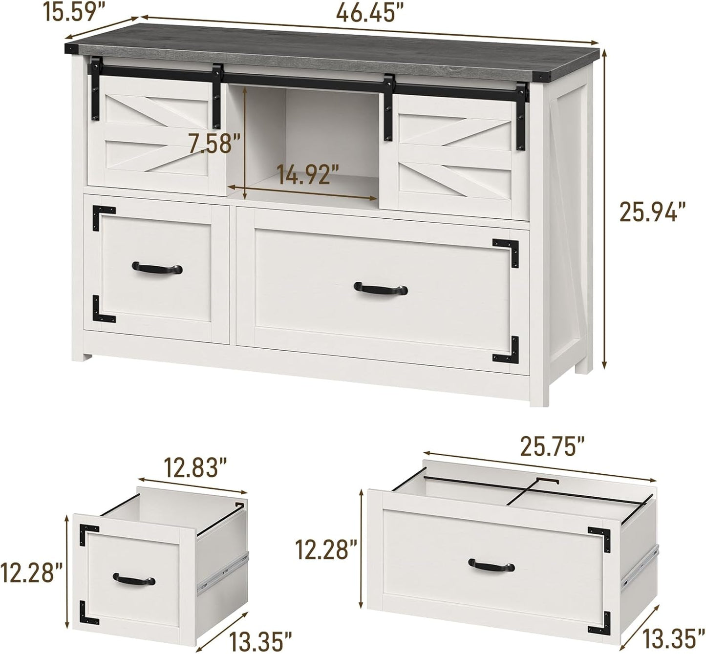 Lateral File Cabinets 2 Drawer with Sliding Barn Doors, Farmhouse Filing Cabinet with 2 Drawer for Home Office,Filing Organization Storage Cabinets for Hanging Files Letter/Legal/F4/A4.(Dark Grey.)