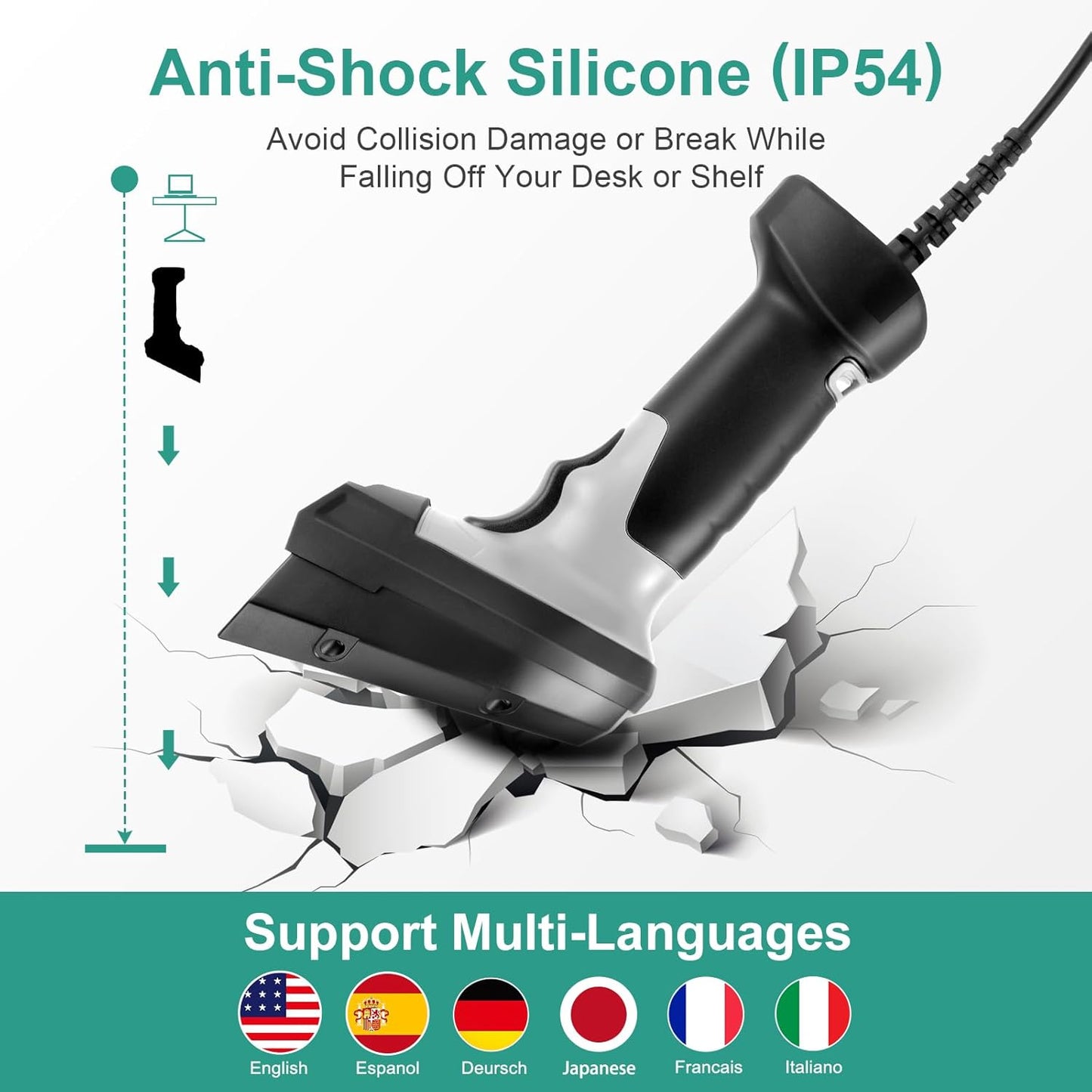 2D Barcode Scanner, Handheld QR Code Scanner USB Wired 1D 2D&PDF417 Data Matrix 640 x 480 Image CMOS Automatic Barcode Reader Plug and Play Bar Code Reader Scanners