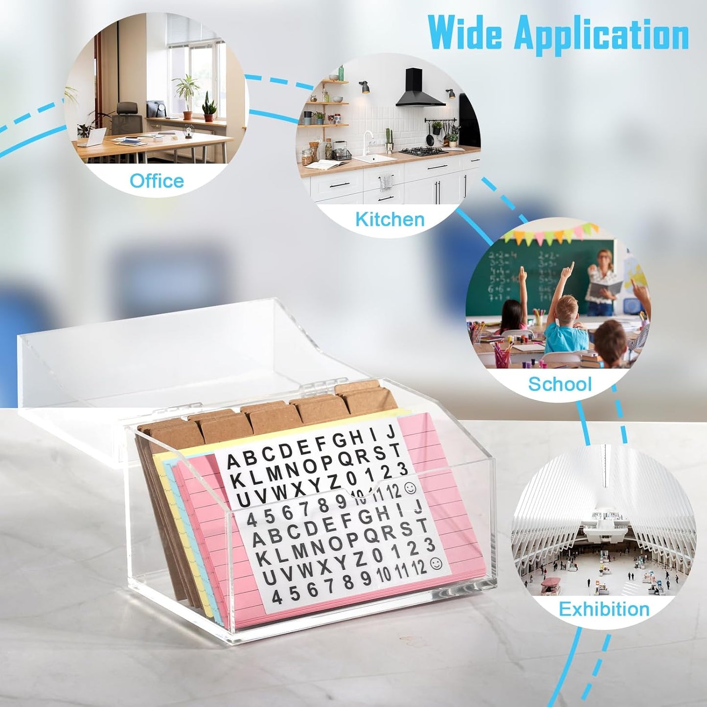 3 x 5 Inch Acrylic Index Card Holder Clear Flash Card Holder Recipe Card Box 150 Pcs Ruled Lined Index Cards 30 Pcs Kraft Dividers A to Z Stickers For Holds 400 A-Z Tabs Note Cards Business Cards