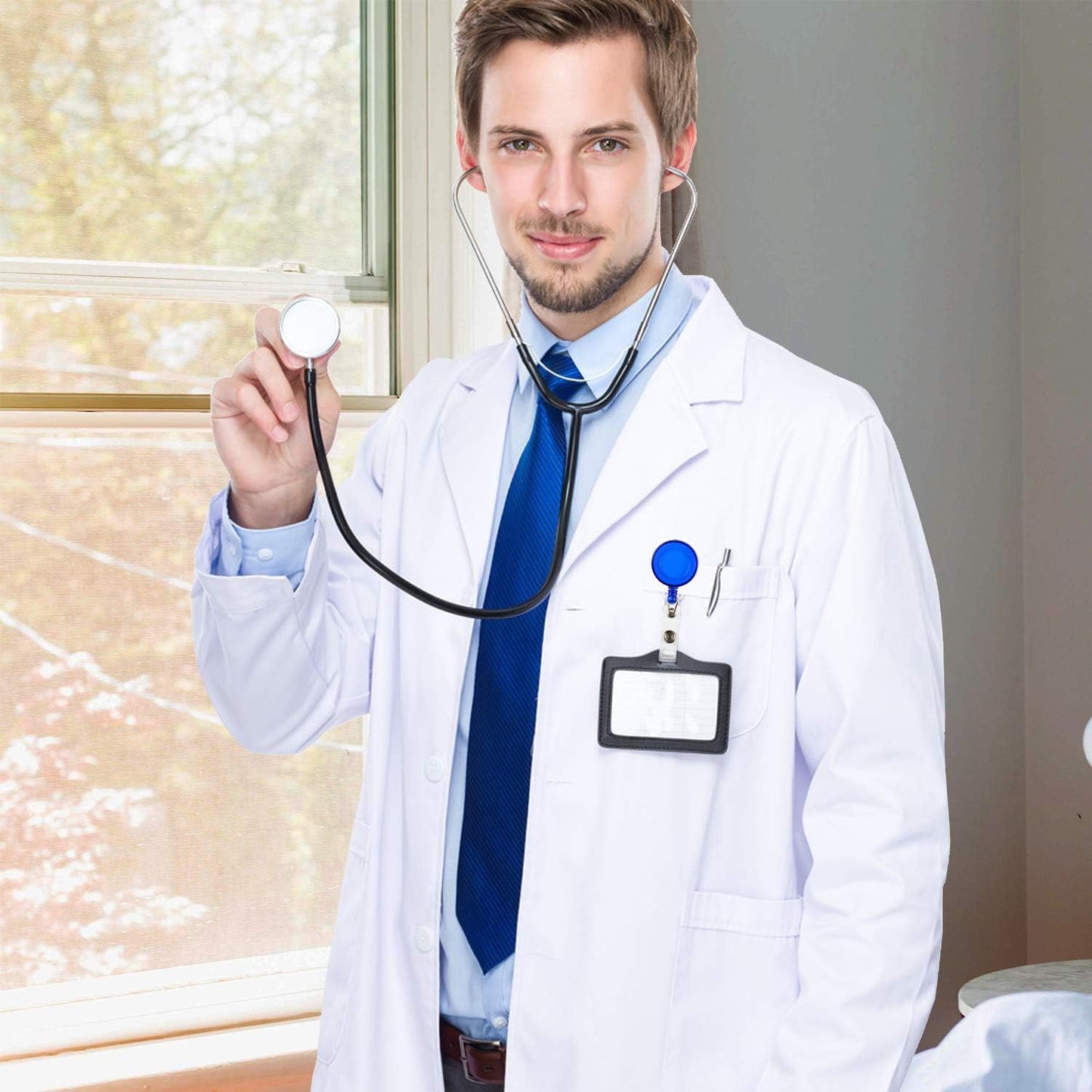 JANYUN 30 Pcs Blue Retractable Badge Reels Badge Holders Reels Clip for ID Badge Holders