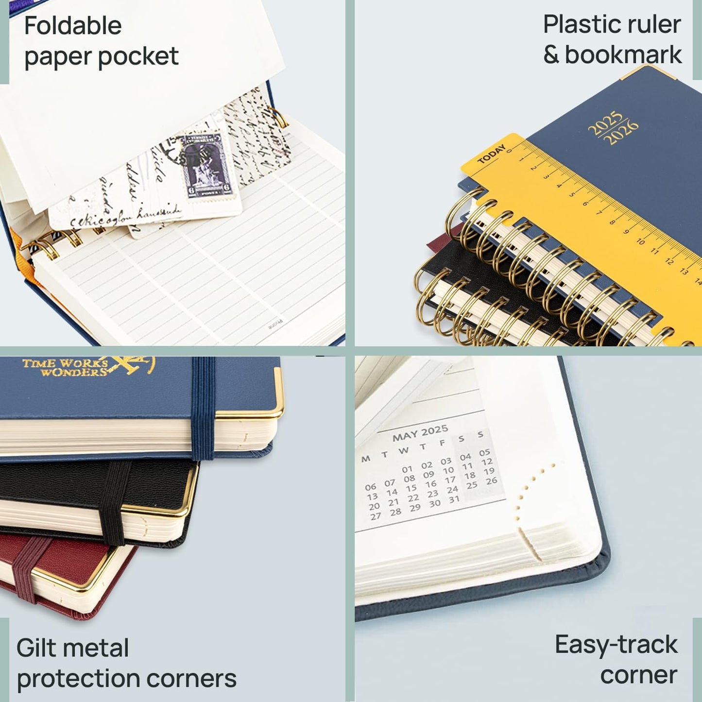 POPRUN Pocket Planner 2025-2026 (Spiral Hardcover - 4''x 6.25''), Daily Weekly and Monthly (July 2025 - June 2026) with Hourly Time Slots, for Purse, 100 GSM - Light Yellow