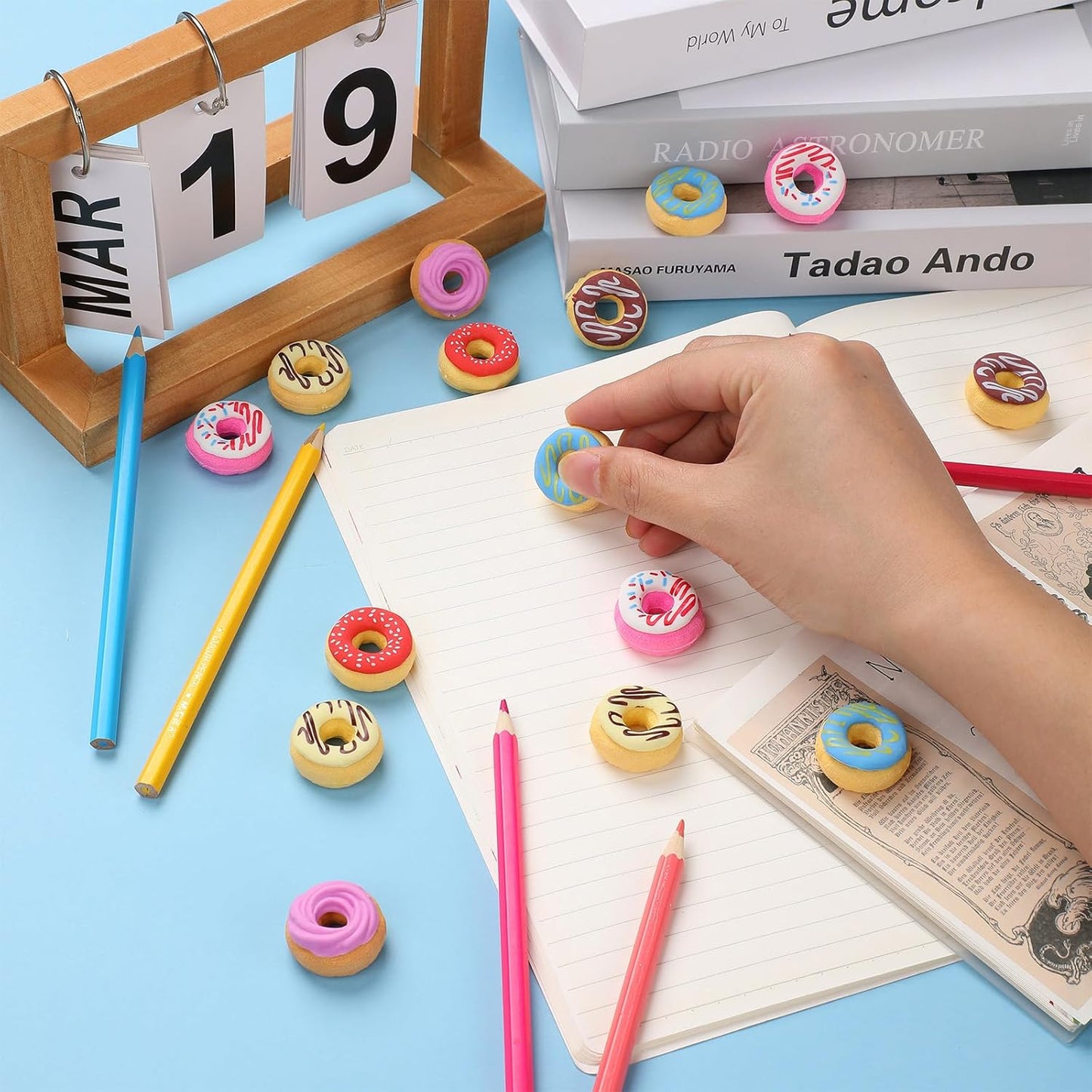 YGAOHF 50PCS 3D Cute Donut Erasers for Kids, Novelty Pencil Toppers for Candy Party Favors