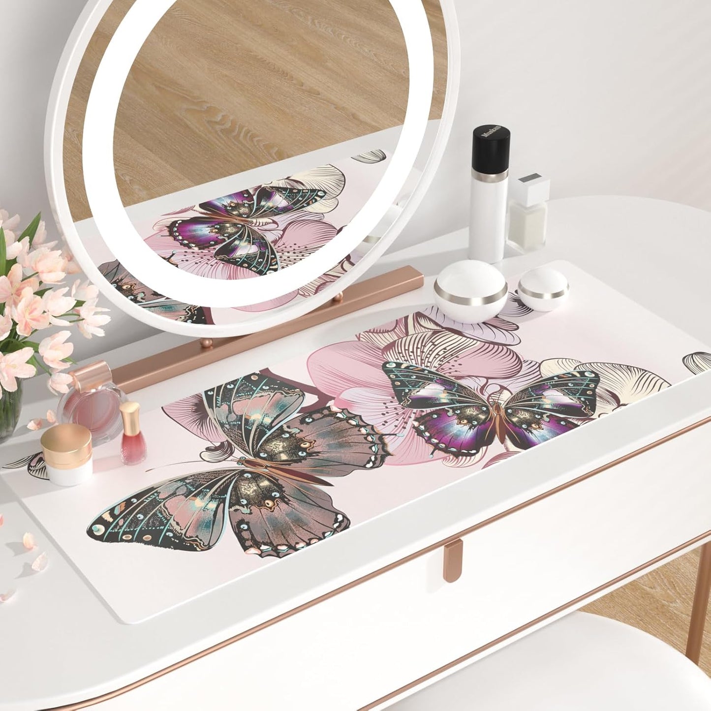 QIYI Large Mouse Pad, PU Leather Desk Blotter Protector, Waterproof Computer Desk Mat, Butterflies Keyboard Mouse Pads, Non Slip Base Home & Office Accessories, Extended Large Size 31.5" x 11.8"