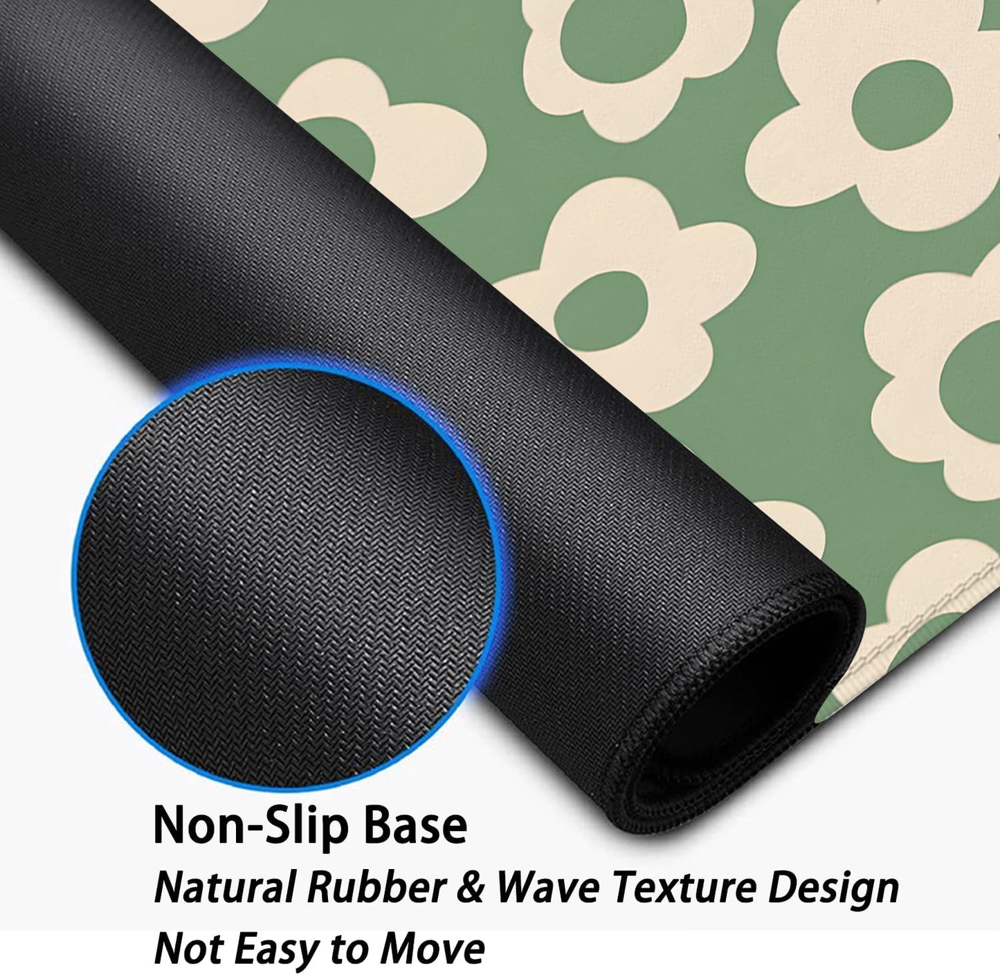 Green Daisy Flowers Desk Pad Mouse Pad,Large Daisies Floral Mouse Mat with Stitched Edges,Non-Slip Rubber Base Mousepad for Office PC Keyboard Laptop and Home Work Desk Mat(27.5X11.8 in)