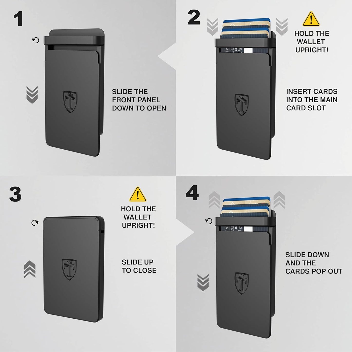 TRAVANDO SLYDE Aluminum Card Holder - RFID Blocking Slim Wallet for Men with Money Clip β Holds Up to 6 Cards β RFID Protected Credit Card Mens Wallet (Black)