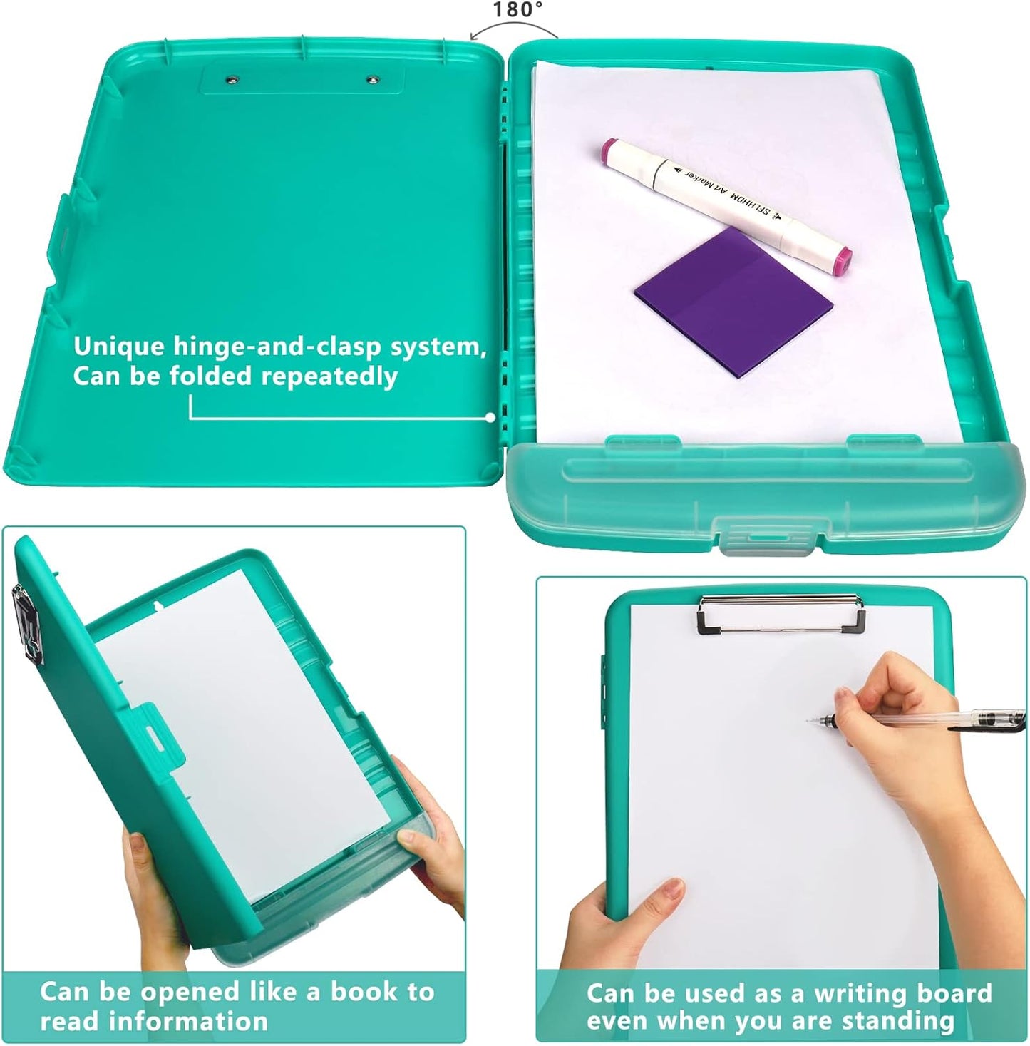 Clipboard with Storage, A4 Binder Nursing Clipboards with Pen Holder, Heavy Duty Storage Clipboard with Low Profile Clip, Clipboards Folder Side-Opening, Smooth Writing Clip Board (Mint Green)