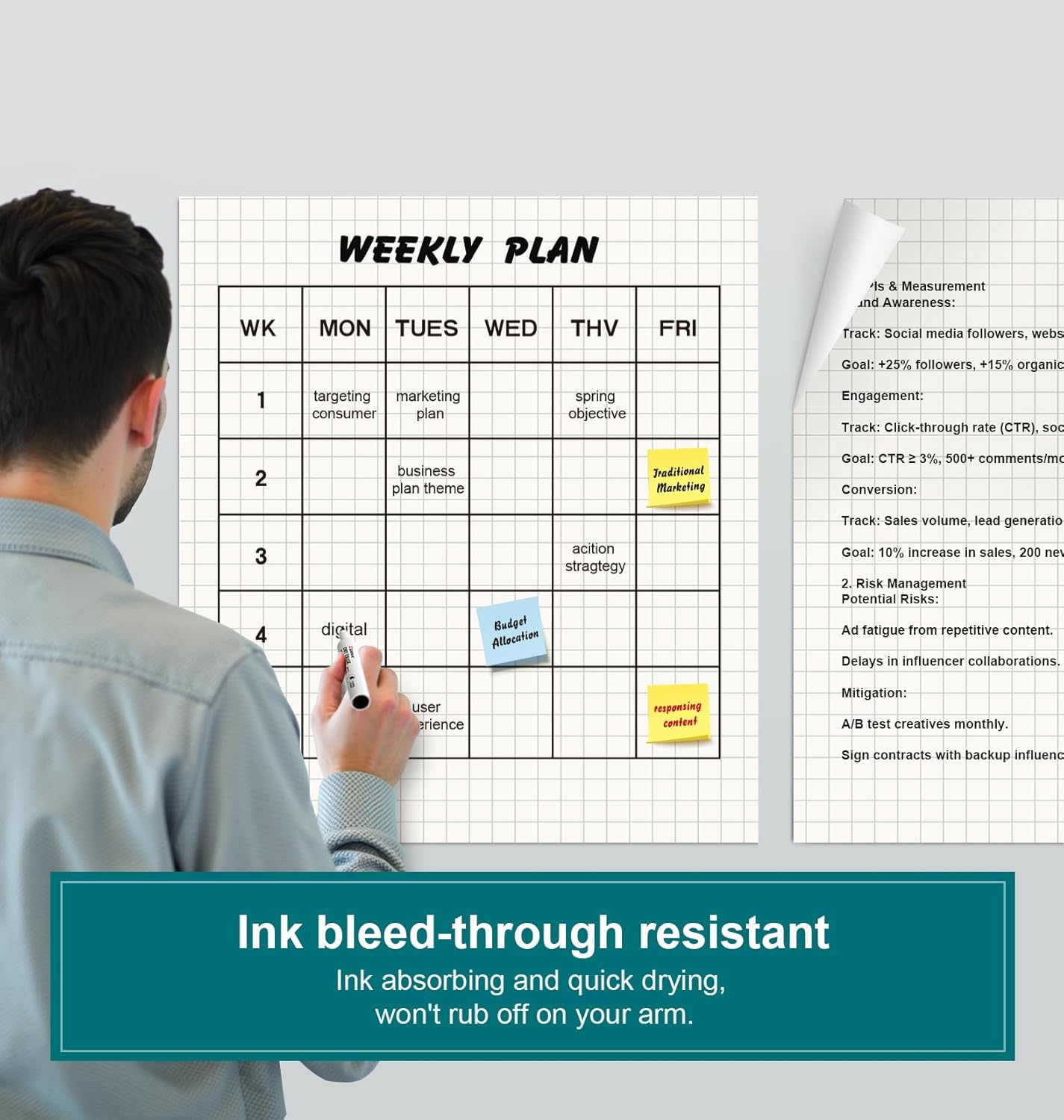 ViVin Grid Sticky Easel Pad, 25 x 30 Inches Flip Chart Paper for Teachers and Students, Large Self Stick Easel Paper for School & Office, 30 Sheets/Pad, 2 Pads/Pack