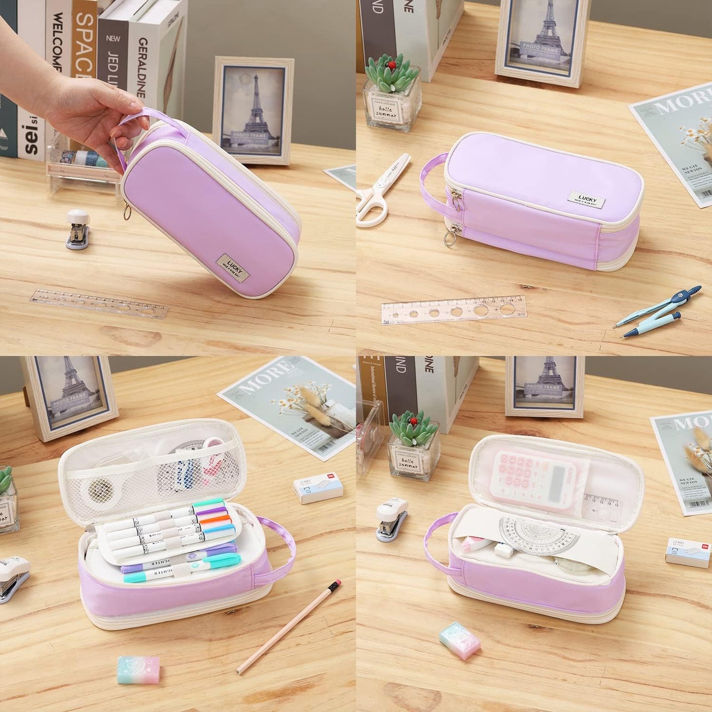 Dugio Big Pencil Case for Girls Teens Kids Zipper Pencil Pouch with Handle Organizer Pencil Bag Aesthetic Pencil Box for School Purple