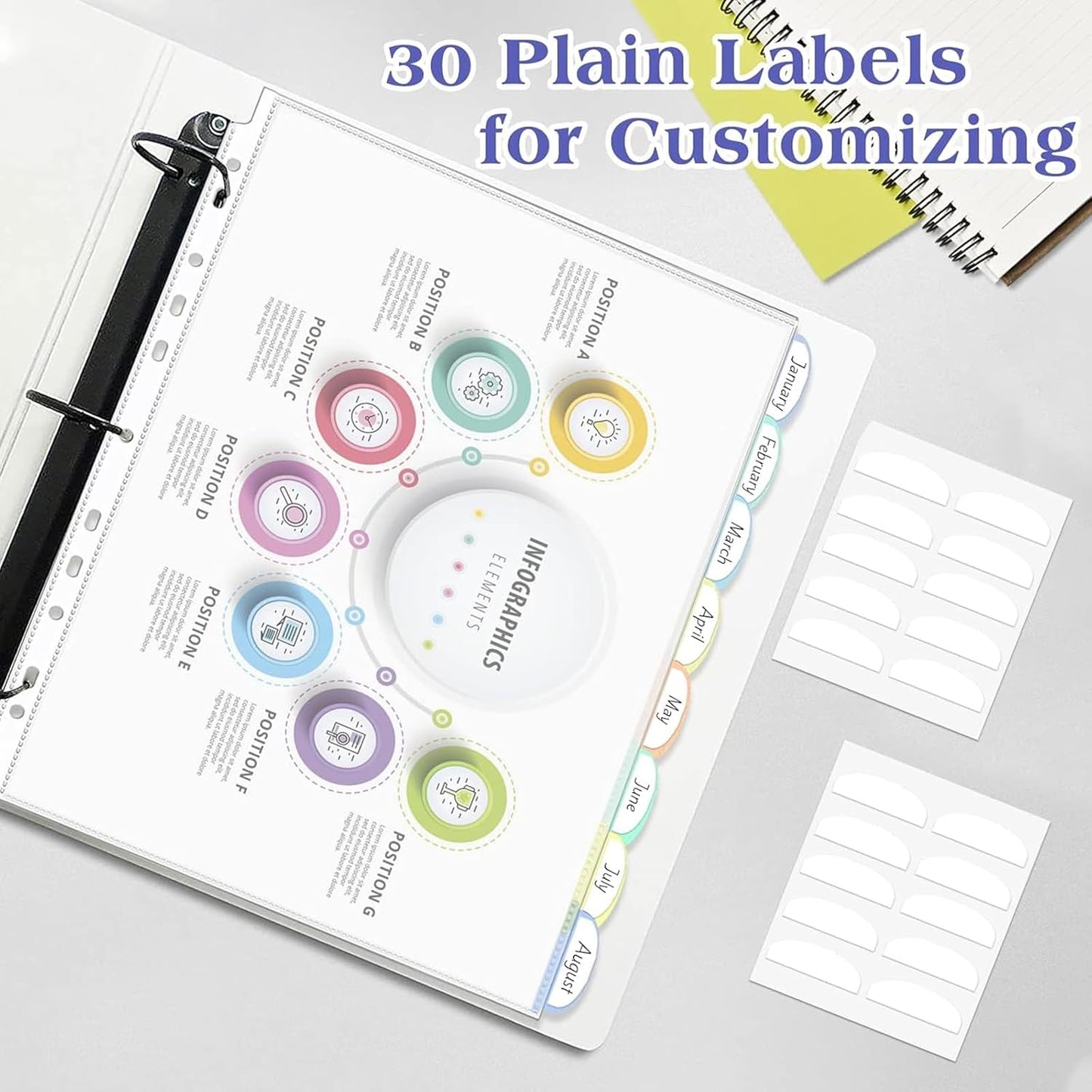 3 Set of 24 Pack Sheet Protectors 8.5 x 11 Inch, Letter Size Sleeves Binder Index, Dividers Pocket for 2/3/4 Ring Binder Dividers with 8 Tabs, Clear Page Protectors Organizer for School Home Office