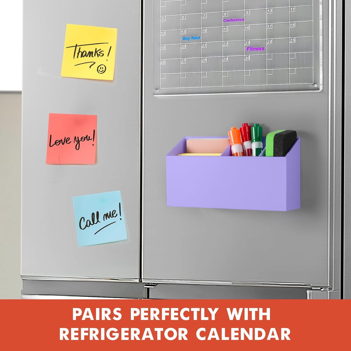 Magnetic Dry Erase Marker Holder, Acrylic Magnet Pen Holder for Whiteboard, Refrigerator, Magnetic Fridge Organizer for Office, Classroom, Whiteboard Maker Holder, Locker Organizer-Purple