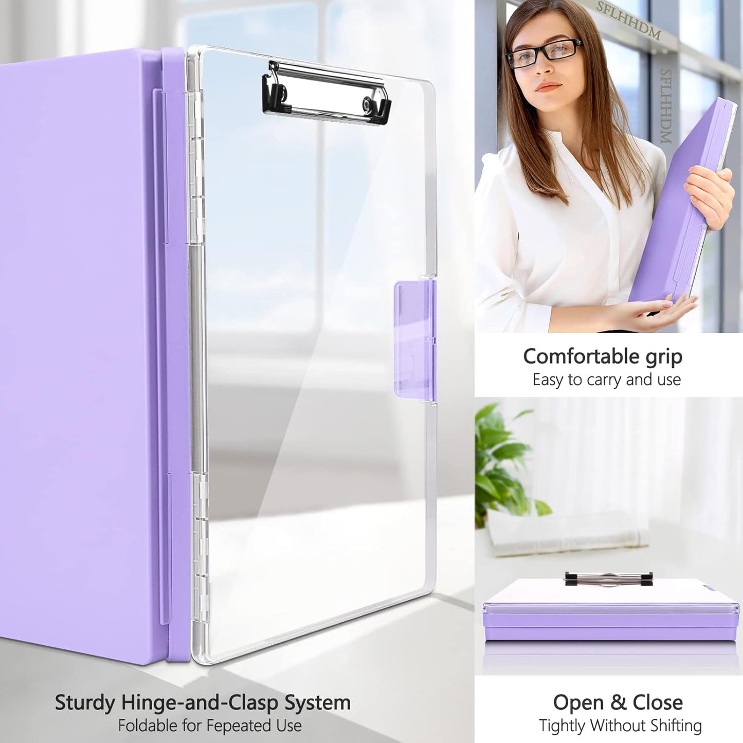 Clipboard with Storage,Heavy Duty Clip Boards 8.5x11 with 2 Storage Case,Clear Visible Top Panel Storage Clipboards,Side Opening Clip Boards,Nursing Clipboard Folder Case for Office Supplies-Purple
