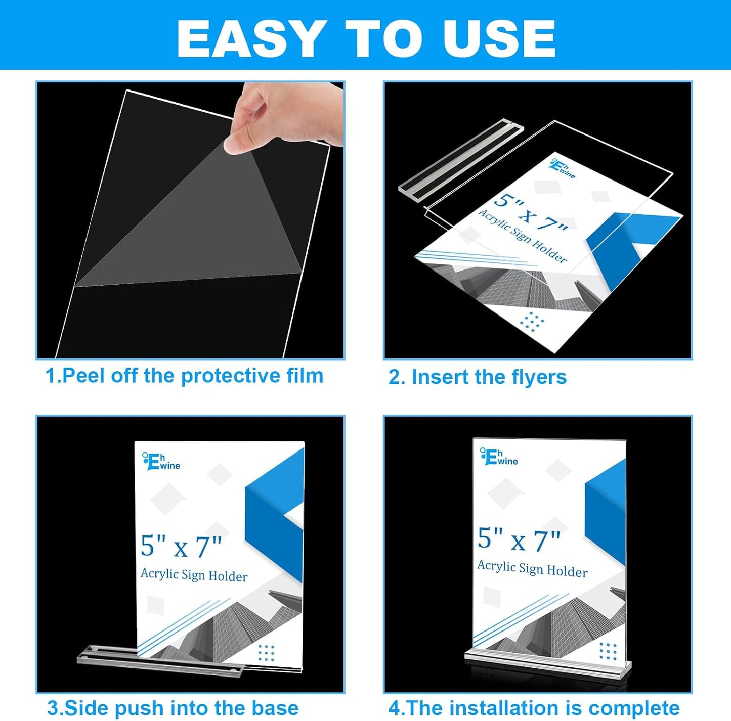 EHWINE 10 Pack Acrylic Sign Holders - 5 x 7, Double-Sided Stand Up Table Top Sign Holders, Clear Acrylic Picture Frame Menu Flyer Paper Display Stand for Office Business Store Wedding Party