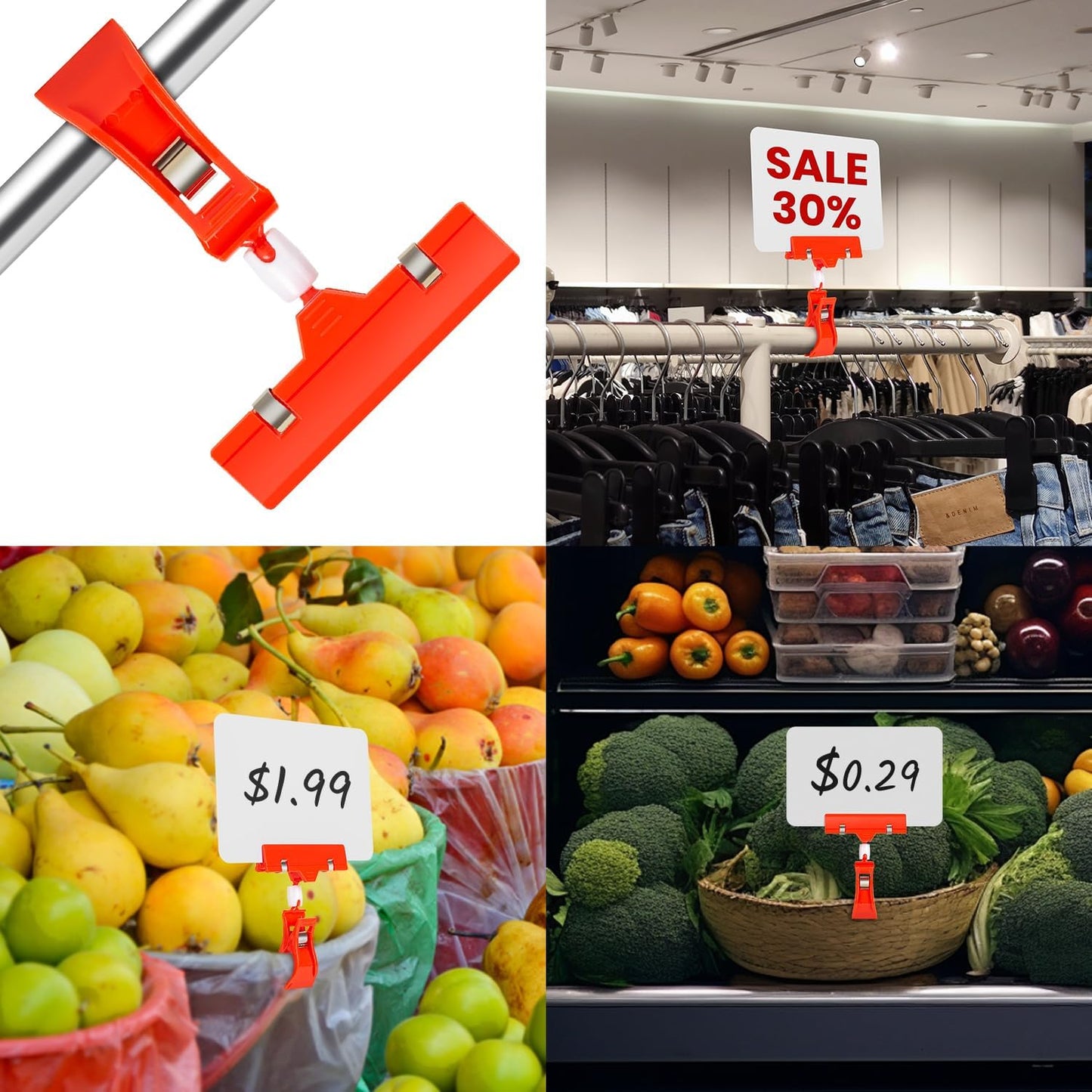 10 Pack Double Head Display Clips Rotating Reuse Sign Price Tag Merchandise Sign Display Clip Holder,Mini Plastic Chalkboard Sign with Clip for Business, Party, Office, Exhibition (Red)