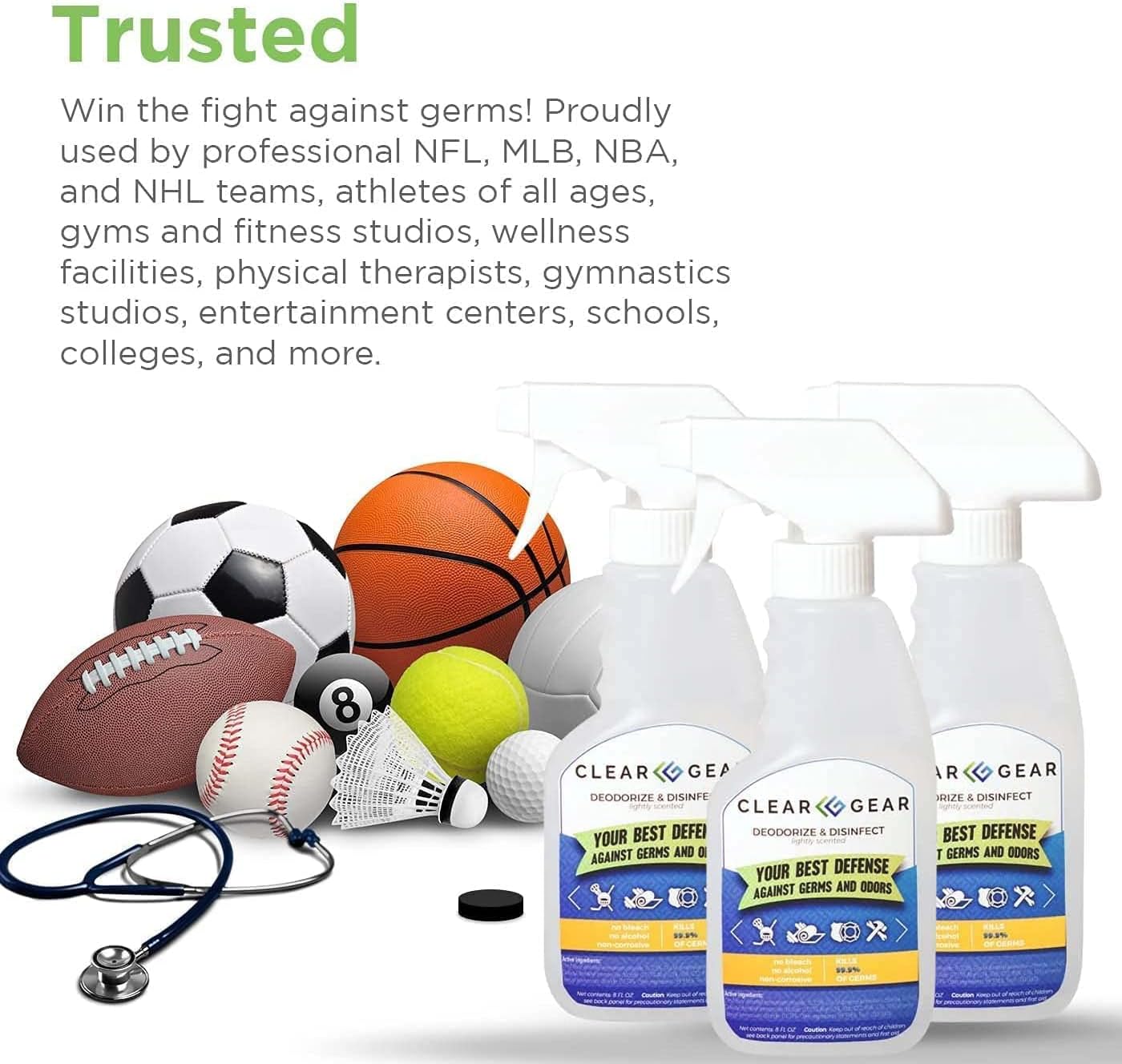 Disinfectant Cleaner, and Deodorizer For Sports Equipment, Gyms, and Fitness Centers - EPA-Registered, Hospital Grade, Made in USA - 1-Pack of 32 Oz Bottle Disinfecting Spray