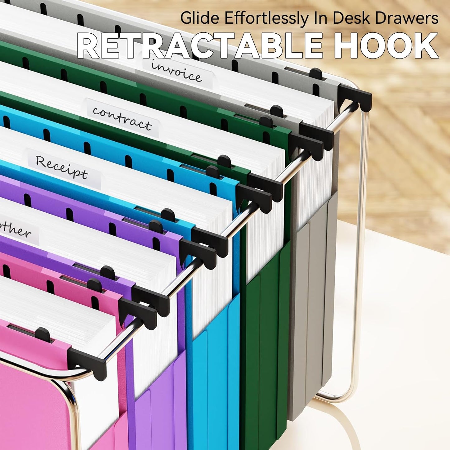 Plastic Hanging File Folder Extra Capacity,Letter Size,Upgraded 2"Expansion Accordian Pocket,12 Pack Expandable Hanging Folders,Adjustable Tabs,No Assembly,Heavy Duty for Filing Cabinet,Colored