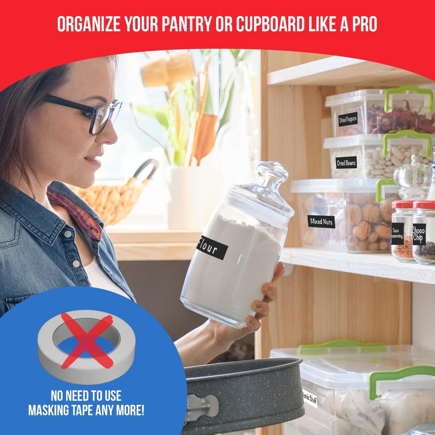 MESS Reusable Chalkboard Labels for Food Containers, 96-Pack (1x3 & 1.5") – Erasable Dry Erase Stickers – Removable Kitchen Labels for Fridge, Freezer & Organizing