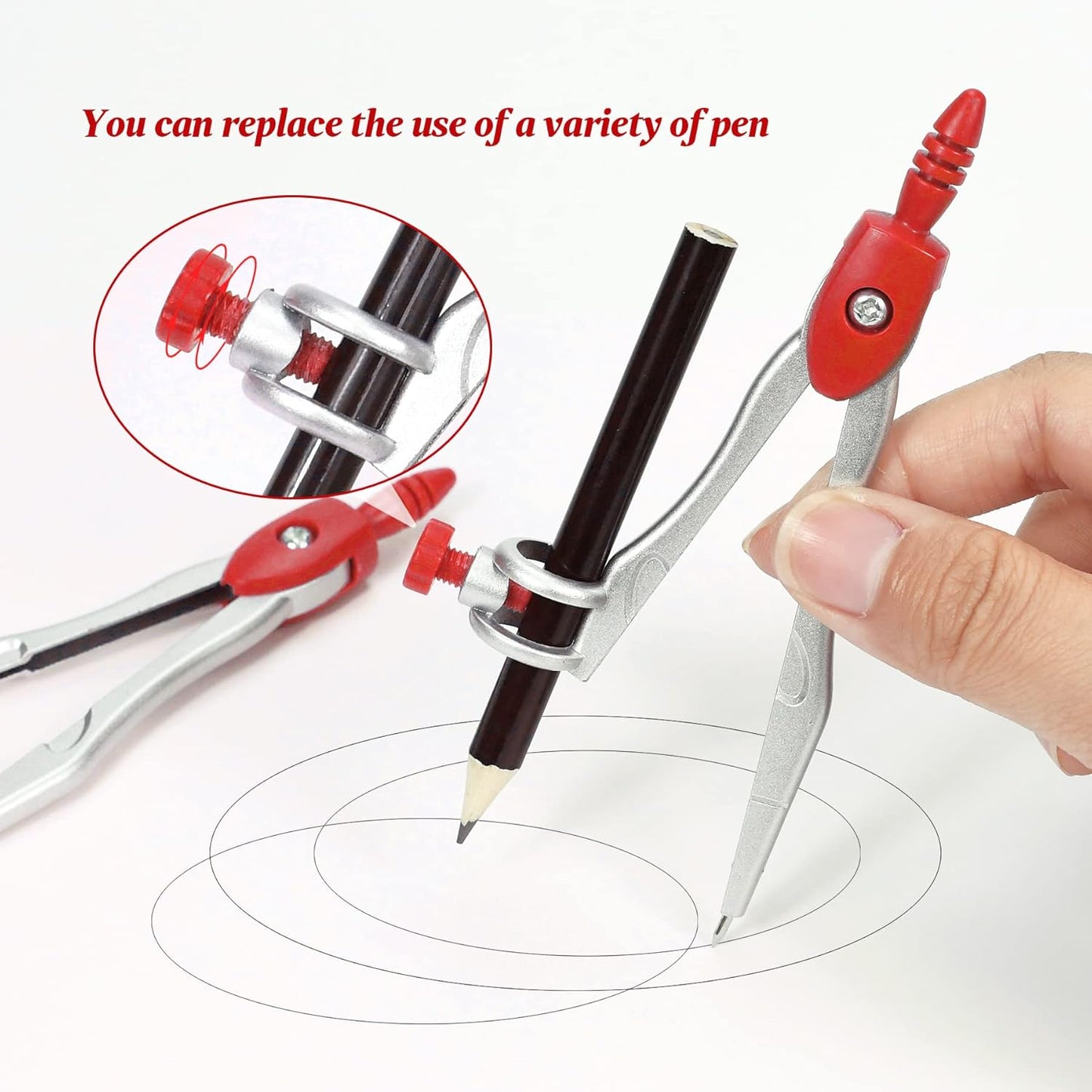 Math Geometry Kit Sets 10 Piece Student Supplies with Shatterproof Storage Box,Includes Rulers,Protractor,Compass,Eraser,Pencil Sharpener,Lead Refills,Pencil,for Drafting and Drawings(Red)