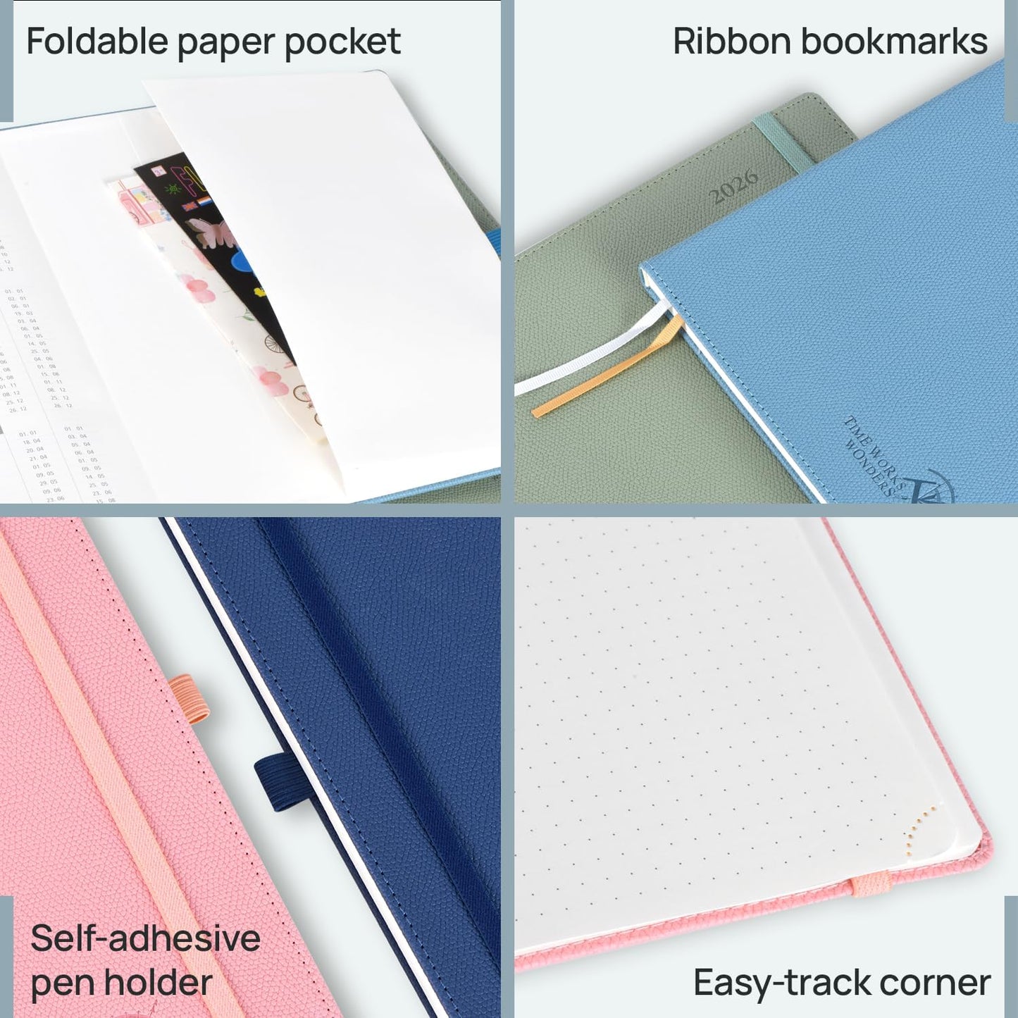 POPRUN Weekly Planner 2026 Calendar (Pocket 4'' x 6.25'') 12 Months Notebook with Horizontal Layout, Leather Hardcover, Inner Pocket, 100GSM Thick Paper, Pen Holder- Midnight Green