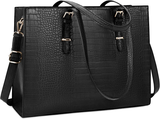 Laptop Bag for Women 15.6 inch Laptop Tote Bag Leather Classy Computer Briefcase for Work Waterproof Handbag Shoulder Bag Women Business Office Bag